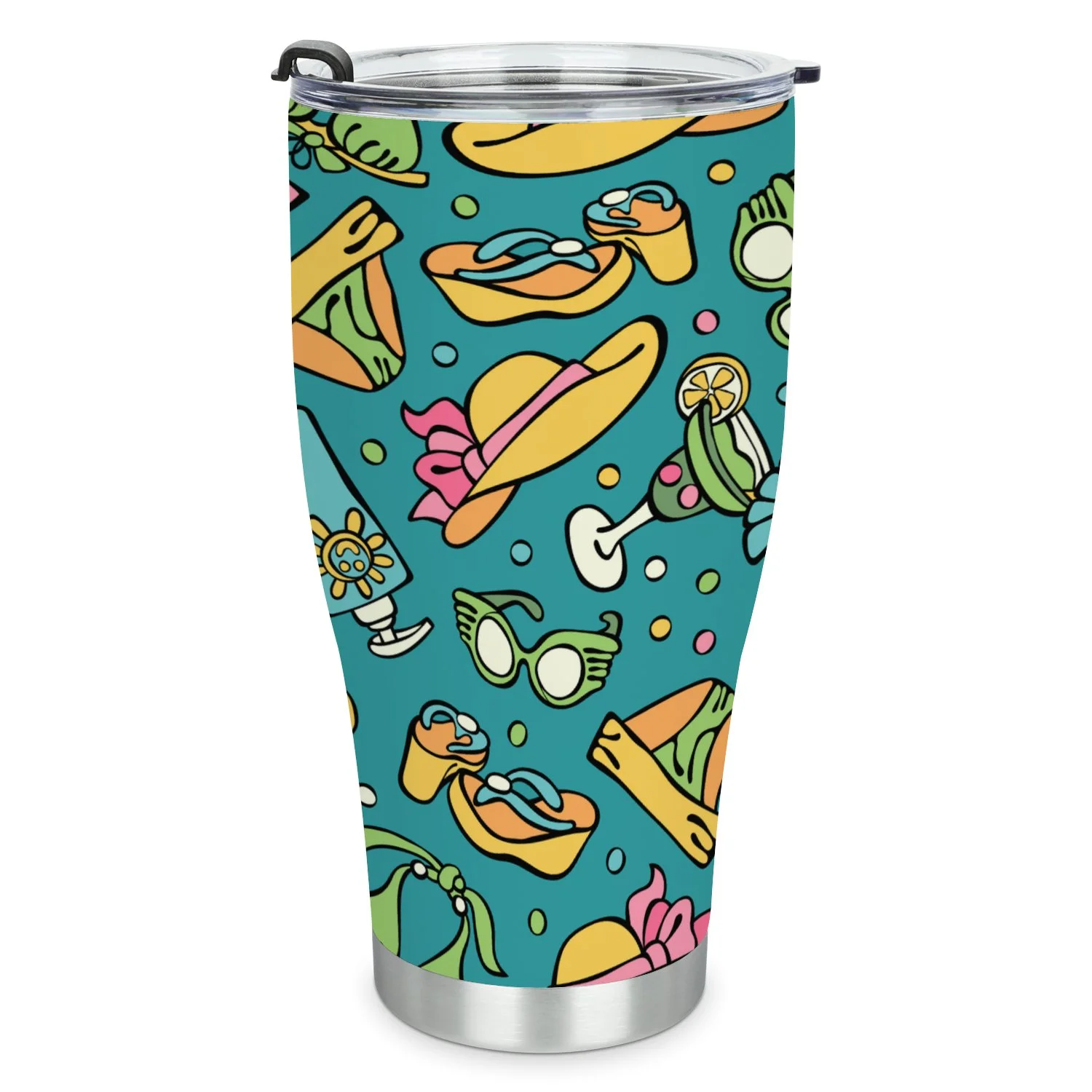 Hidove Stainless Steel Tumbler, Beach Time Print 30oz Leak Proof & Stainless Steel Bottle for Hot & Cold Drinks - Coffee Travel Mug, Water Metal Canteen, Thermal Cup