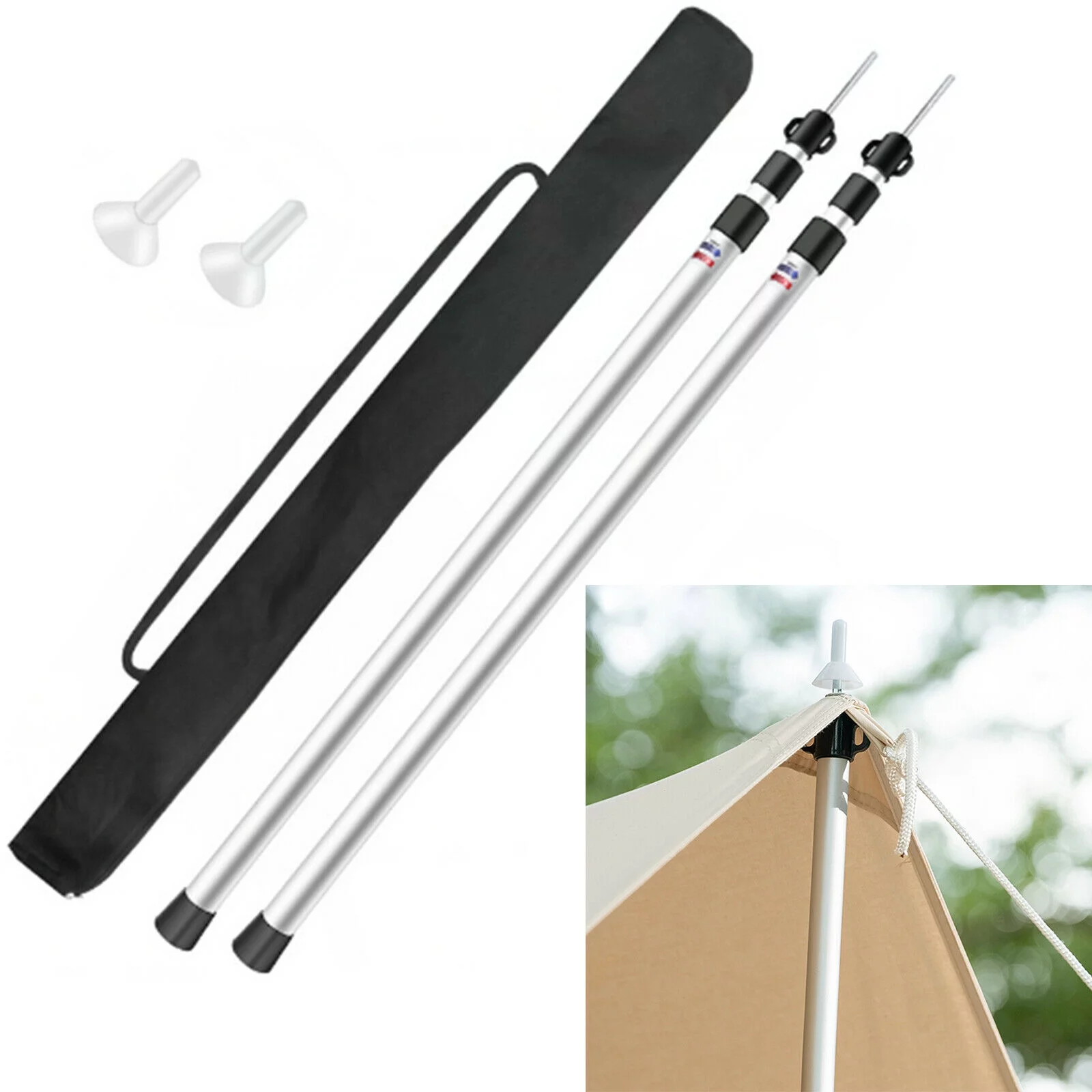 FETCOI Universal Telescopic Tent Poles Two-piece Adjustable Aluminum Bars Awnings Camp