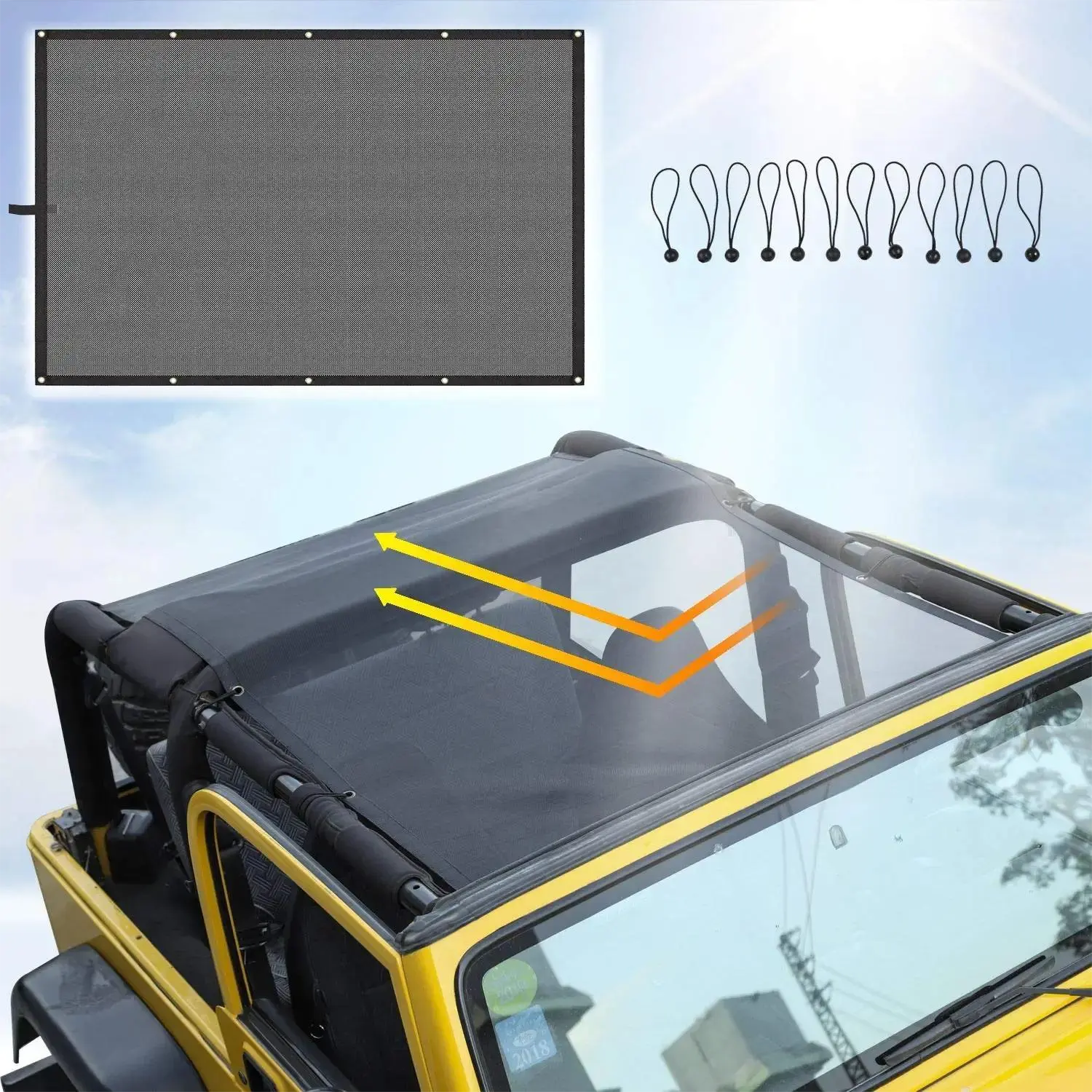 Mesh Bikini Soft Top Roof Cover Sunshade Screen UV Protection for Jeep Wrangler TJ 1997-2006 YJ 1987-1999