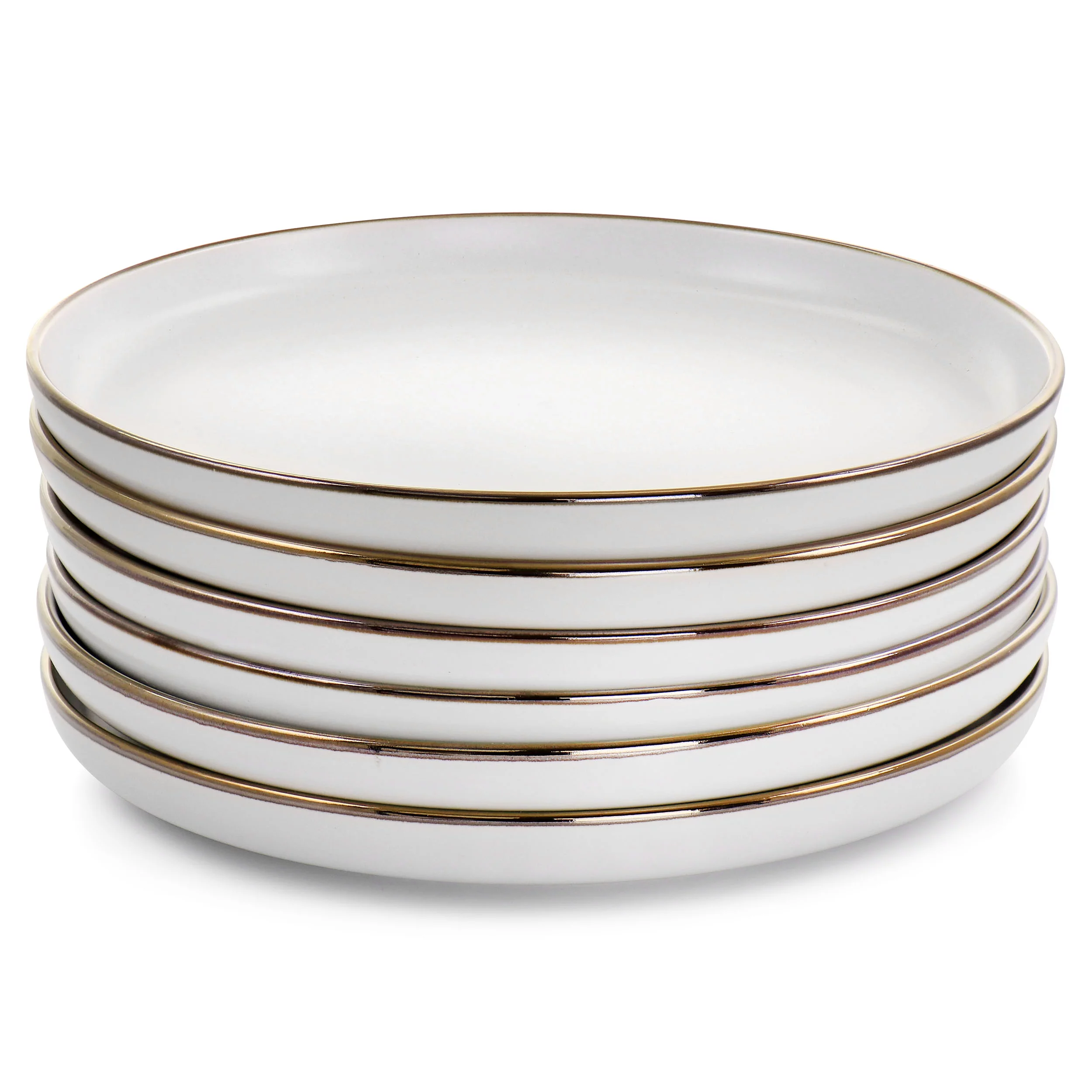 Elama Arthur 6 Piece Stoneware Dinner Plate Set in Matt White with Gold Rim