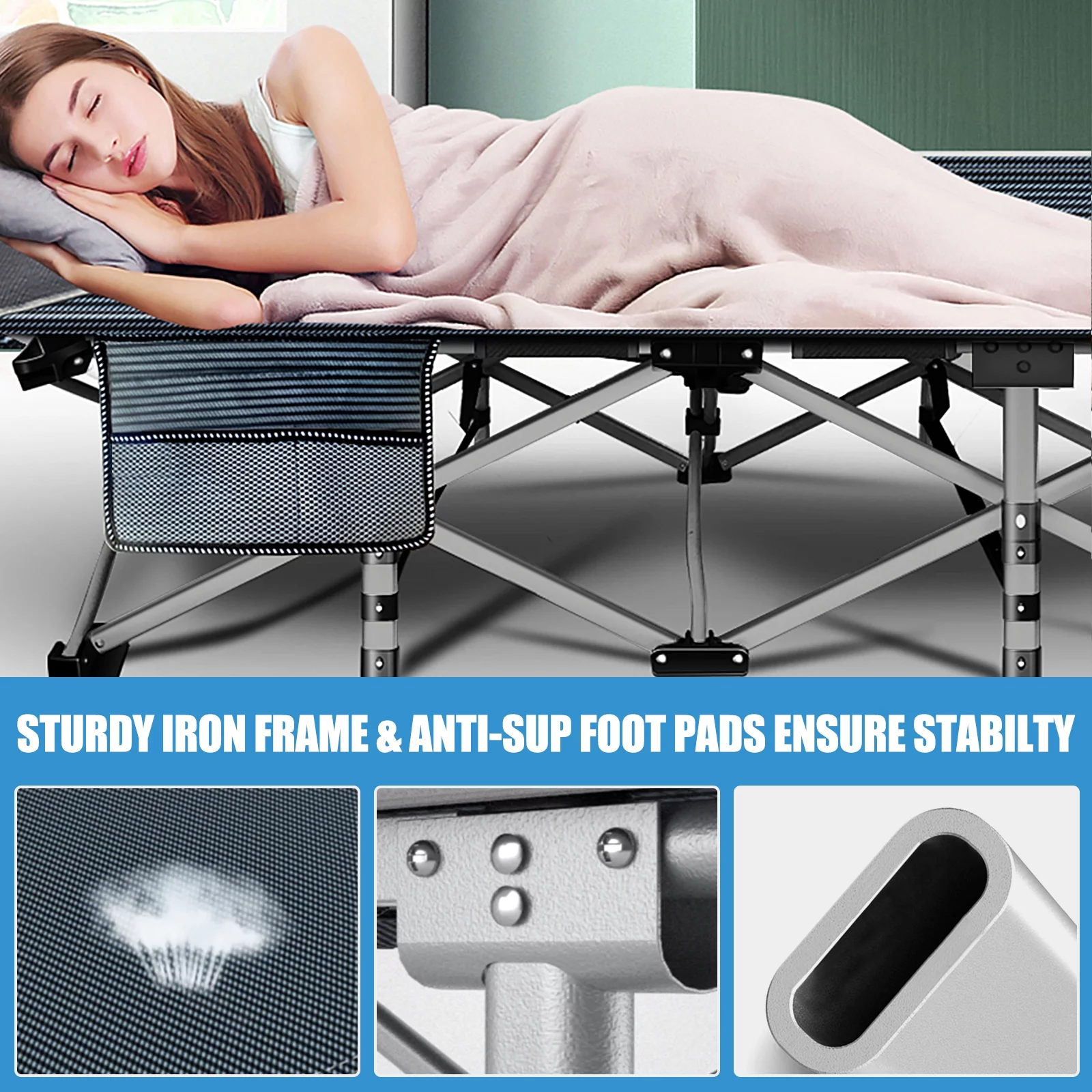 FICISOG Adults  Folding Camping Cots Strong Heavy Duty Wide Sleeping Cots with Carry Bag & Mattress