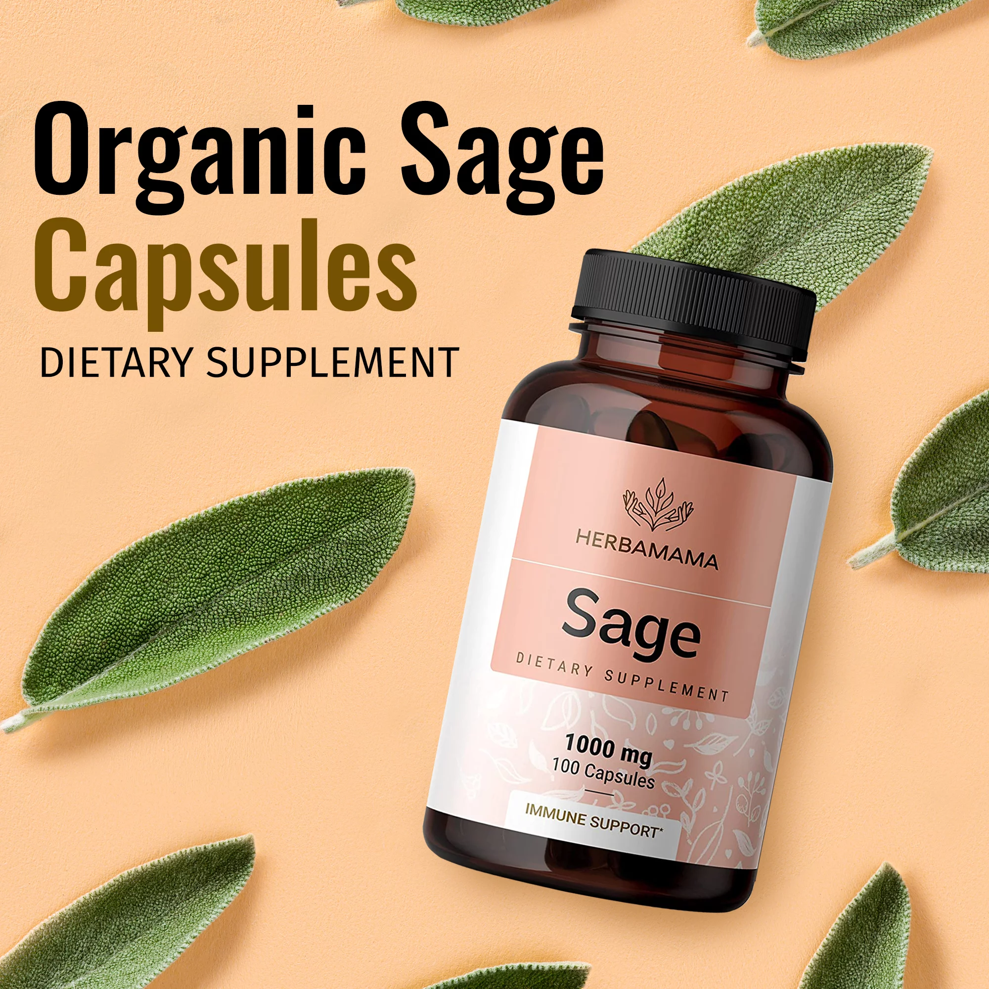 HERBAMAMA Sage Capsules - Brain Function, Immunity & Digestive Wellness, 100 Caps