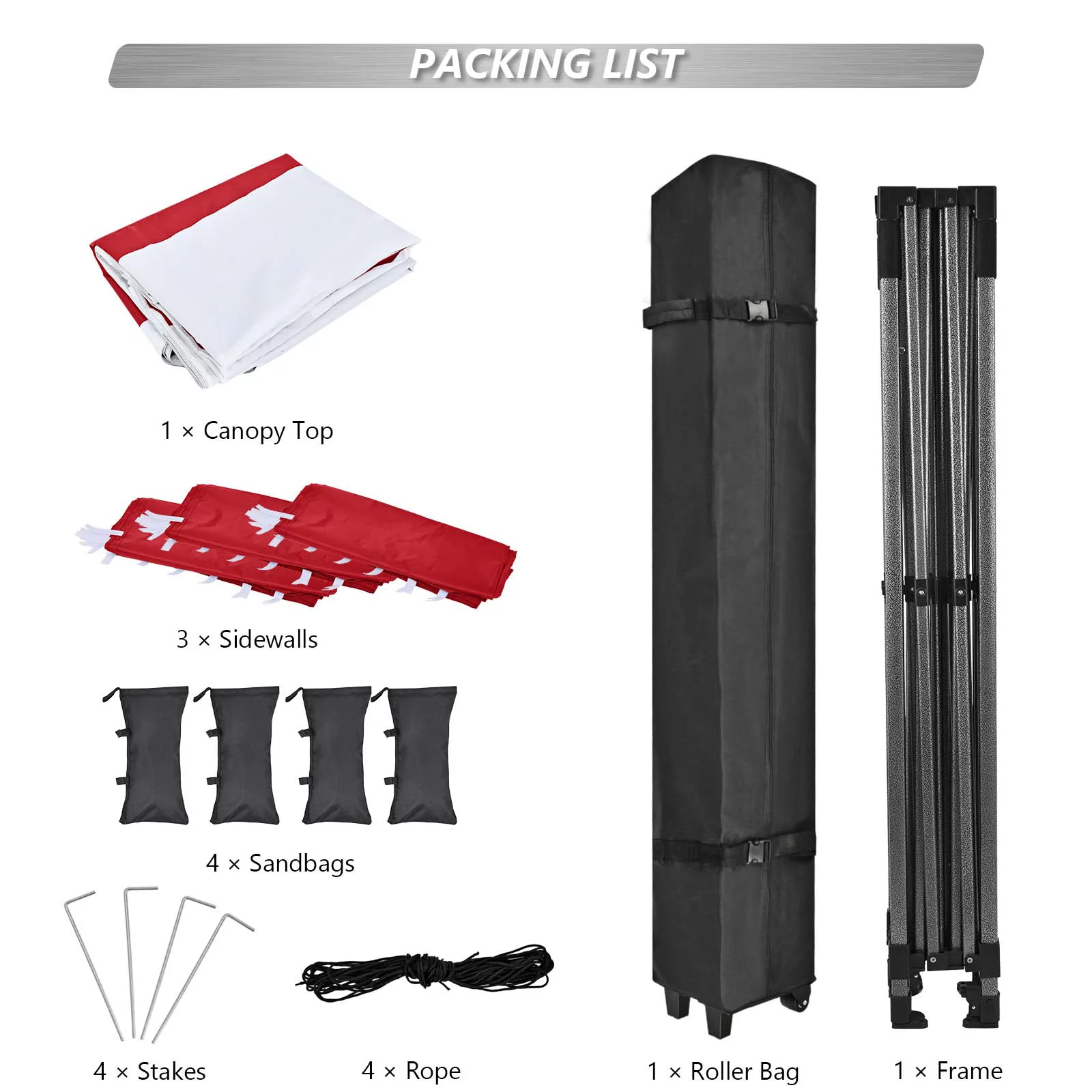 TEXINPRESS 10'x10' Pop up Commercial Canopy Tent with Sidewalls, Striped Red