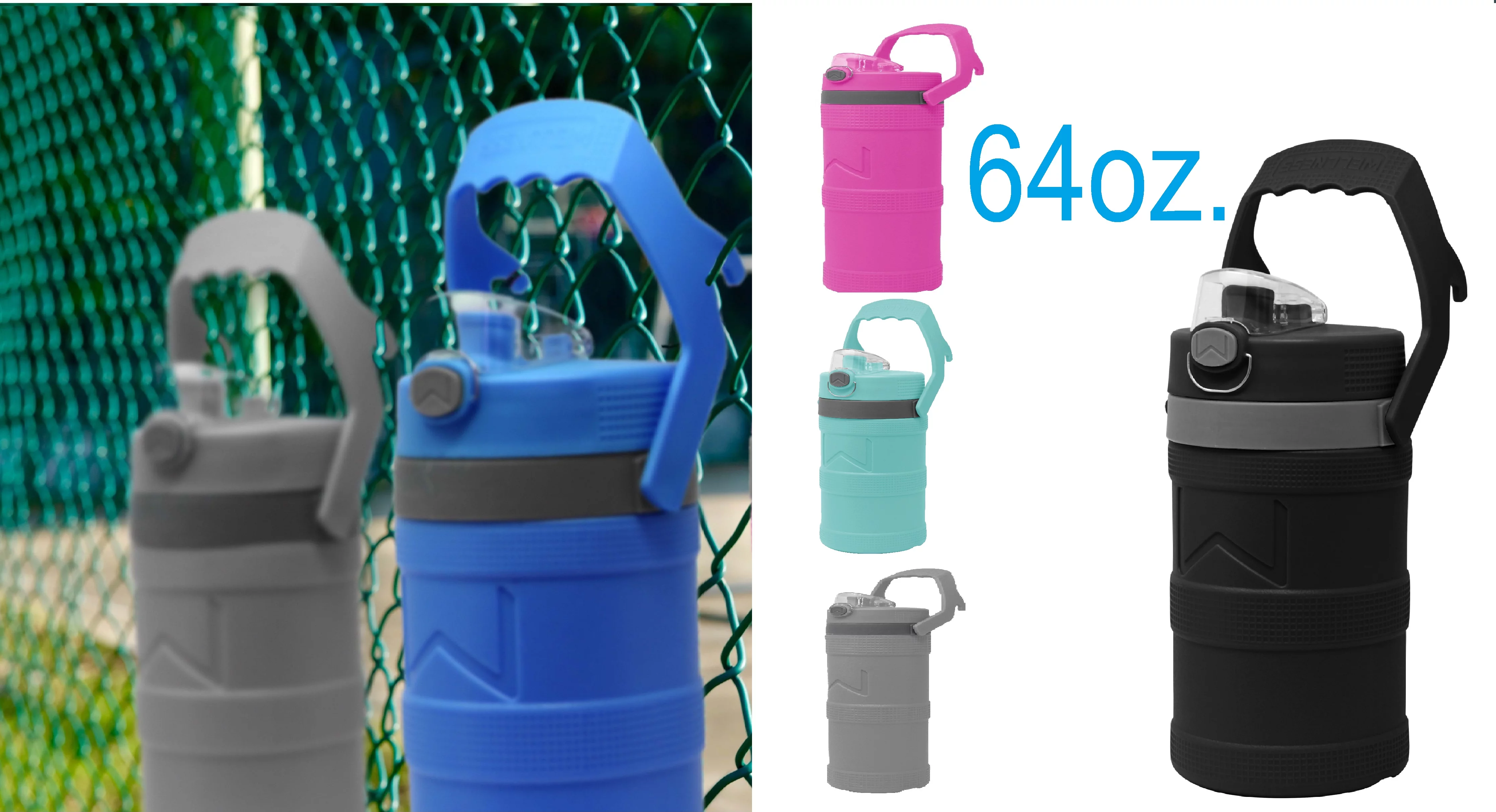 Flash E Sales Wellness Foam Insulated Water Bottle with Carry Handle and Hook 64 oz. - Pink - 64 Oz.