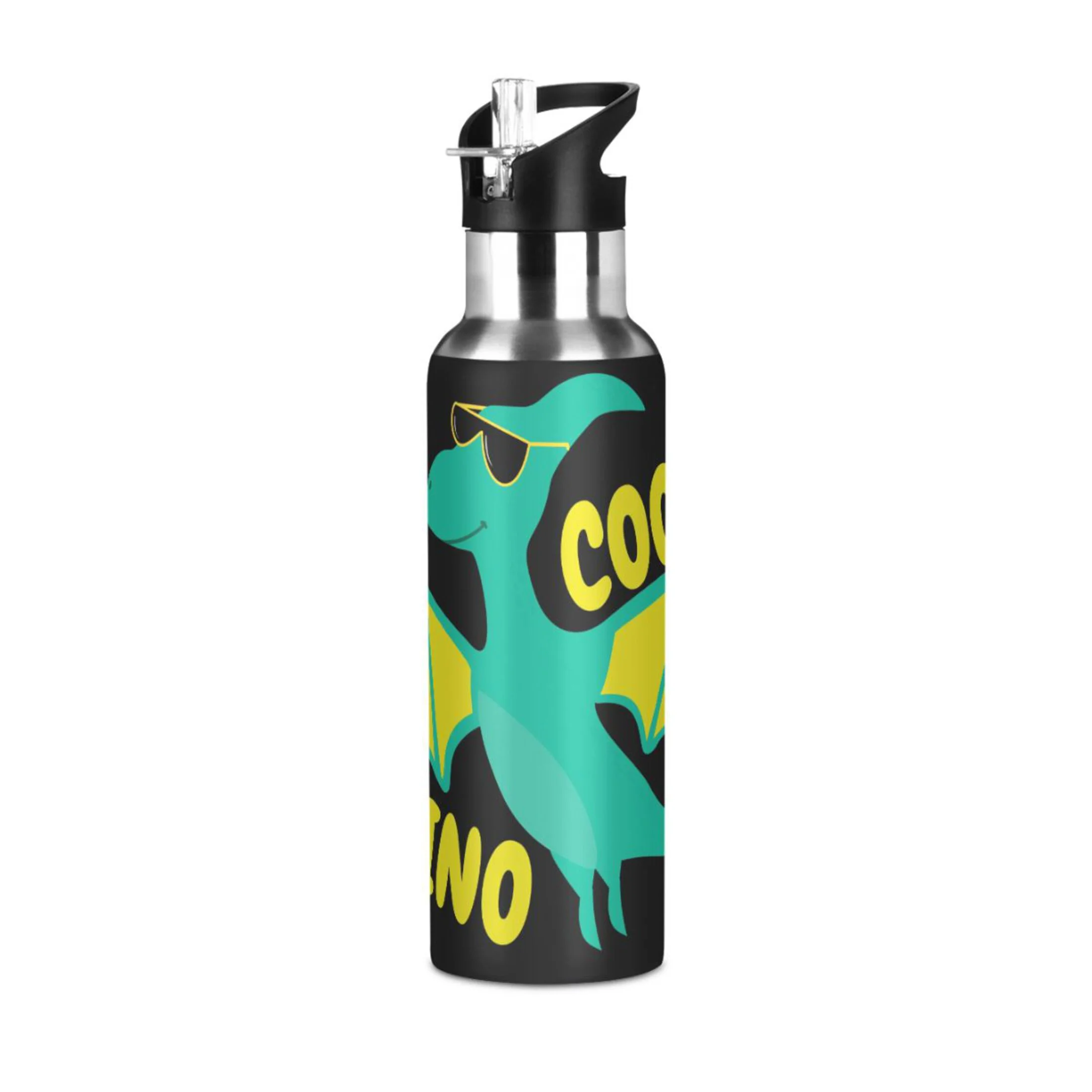 Stainless Steel Water Bottle Cool Dinosaur Cute Animal with Straw Lid Vacuum Insulated Keeps Hot and Cold Leak Proof Flask Jug for Gym Travel Sports Cycling Outdoor 20 OZ