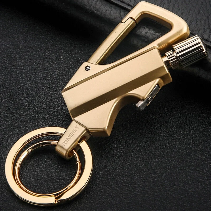 Lighter Metal Carabiner Bottle Opener Keychain Flint Fire Starter Permanent