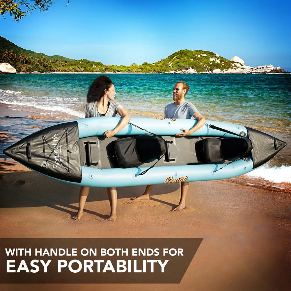 SereneLife 2 Person Inflatable Kayak - Double Kayak with Aluminum Paddles, Repair Kit - Aqua