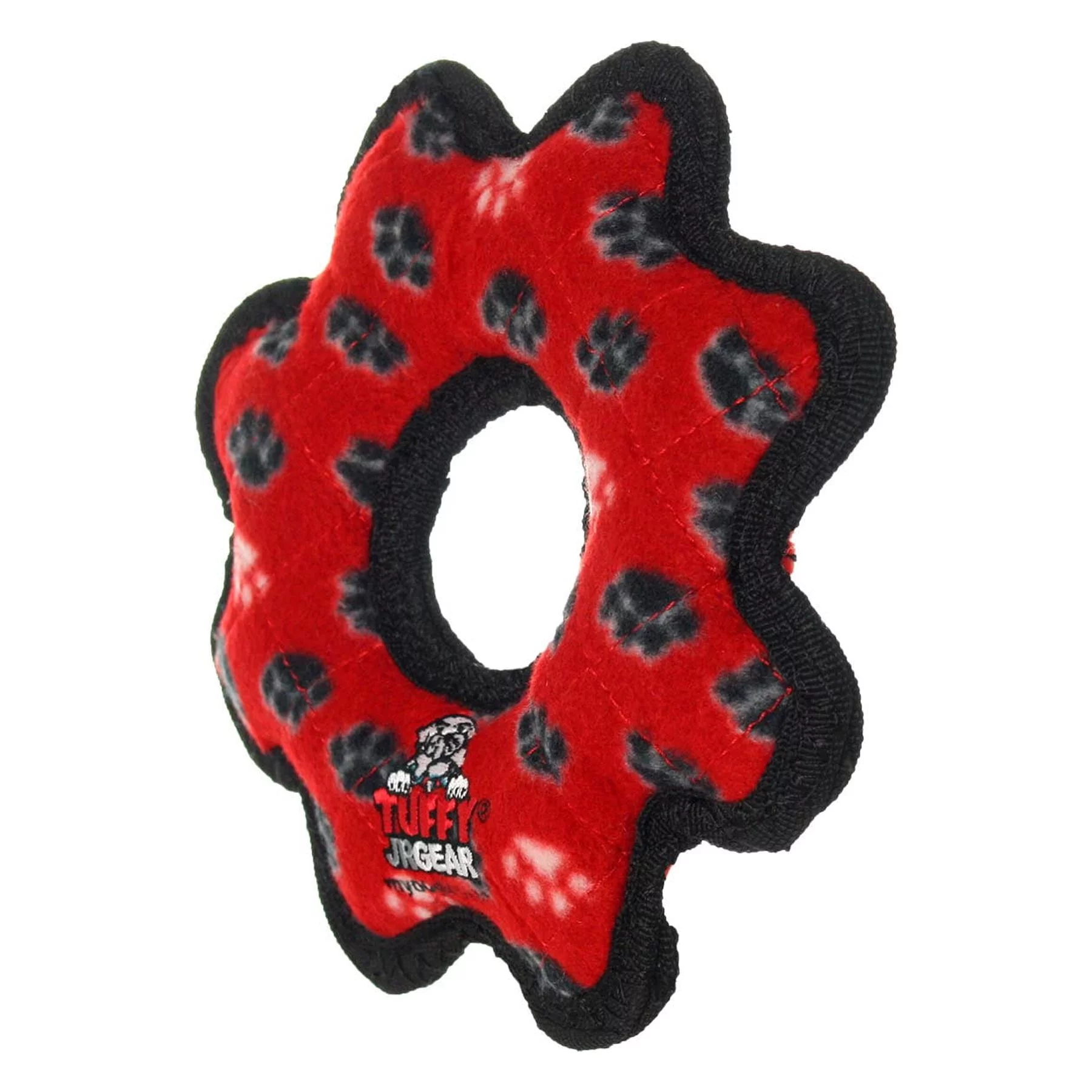 Tuffy Jr Gear Ring Red Paw Durable Dog Toy