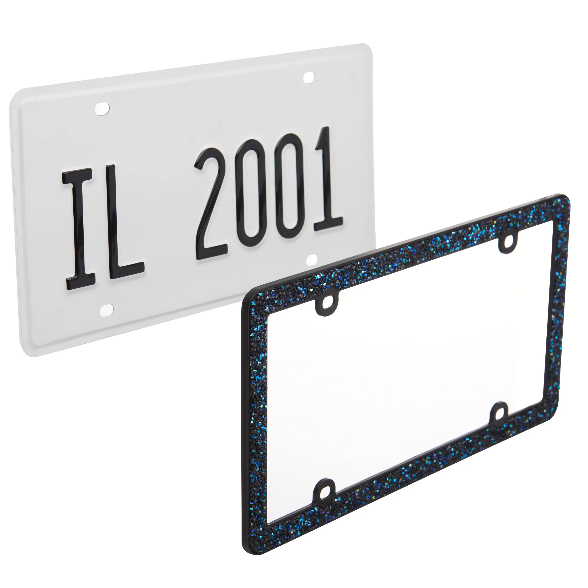 Auto Drive Black Iridescent Crushed Bling Metal License Plate Frame, 90205W