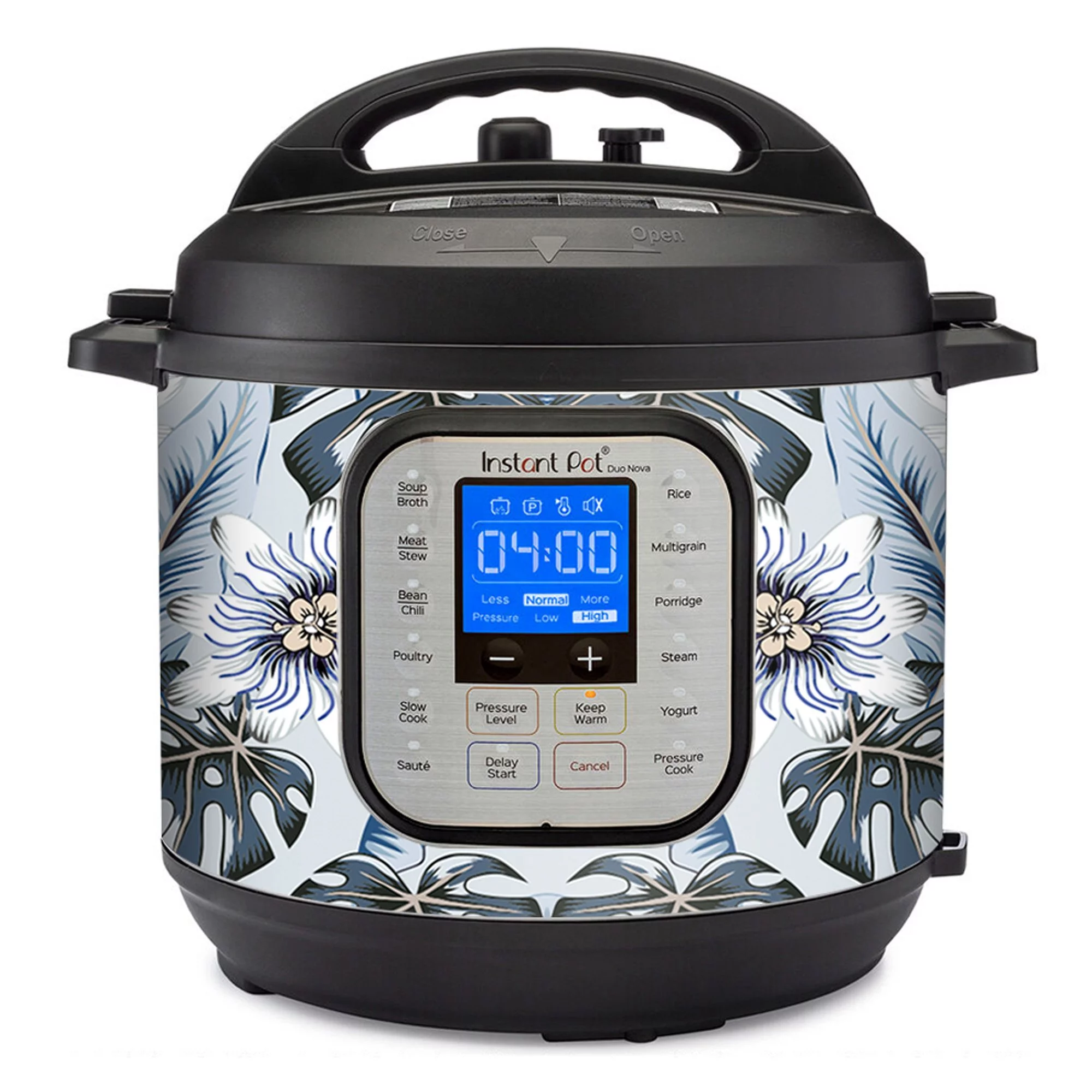 Wrap for Instant Pot Accessories 8 quart Duo Nova 8 Quart Cover Sticker | Wraps fit InstaPot Duo Nova 8 Quart ONLY | Tropical Flowers Blue Hue