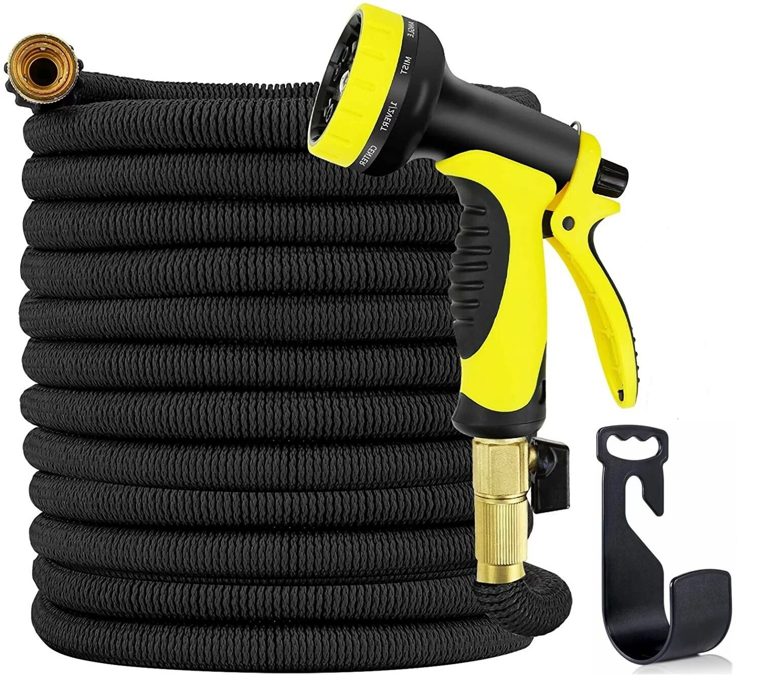 SOGA 50 Ft Expandable Garden Hose with Spray Nozzle 9 Switch Patterns of Watering Hose, Garden Wash Hose, Car Wash, Latex Tube Pipe Solid Brass Durable, Pet Showering Wash Include Hanger - Black