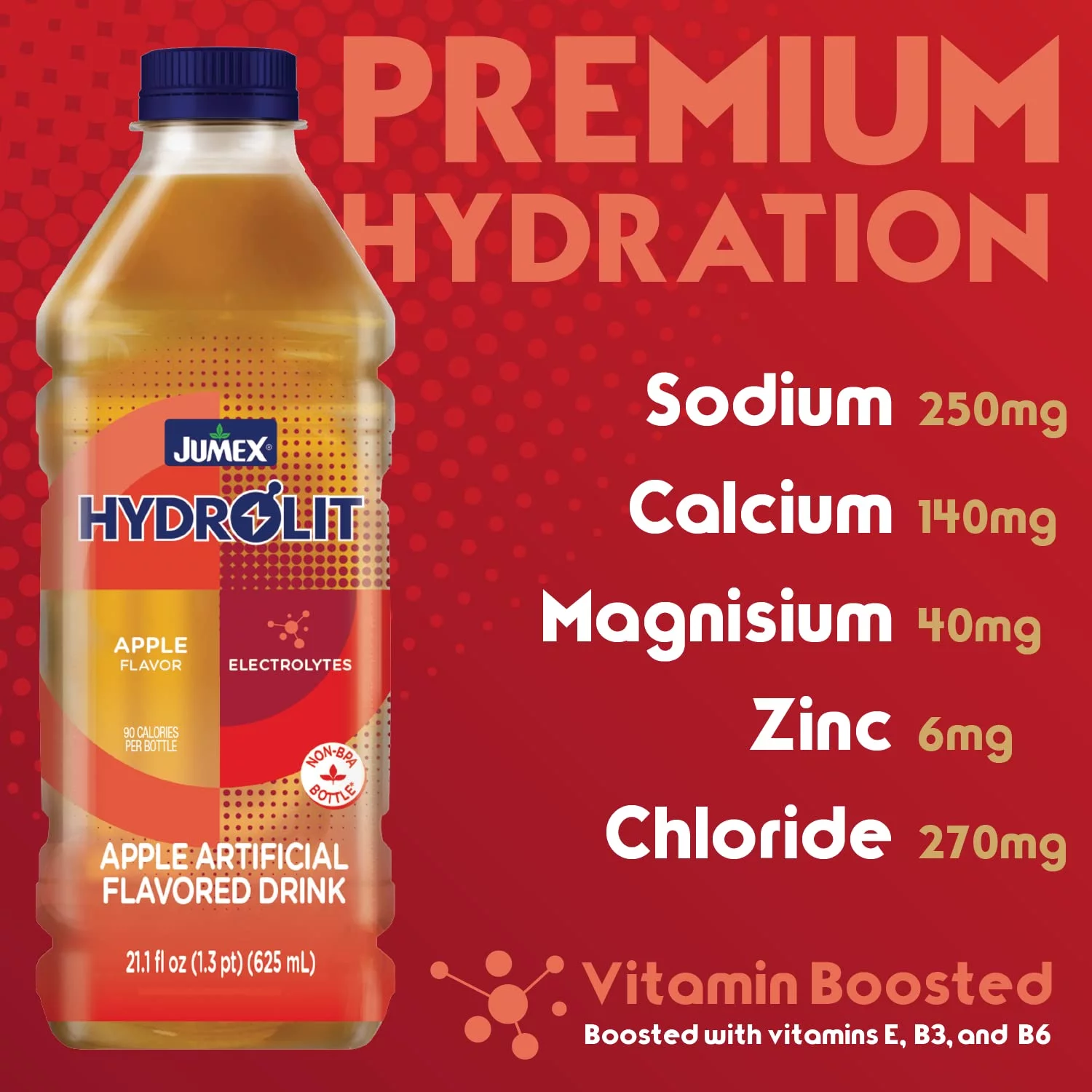 Jumex Hydrolit Quick Rehydration And Recovery Beverage, Apple Flavor, 21.1 Fl Oz Bpa-Free Bottle, 12-Pack