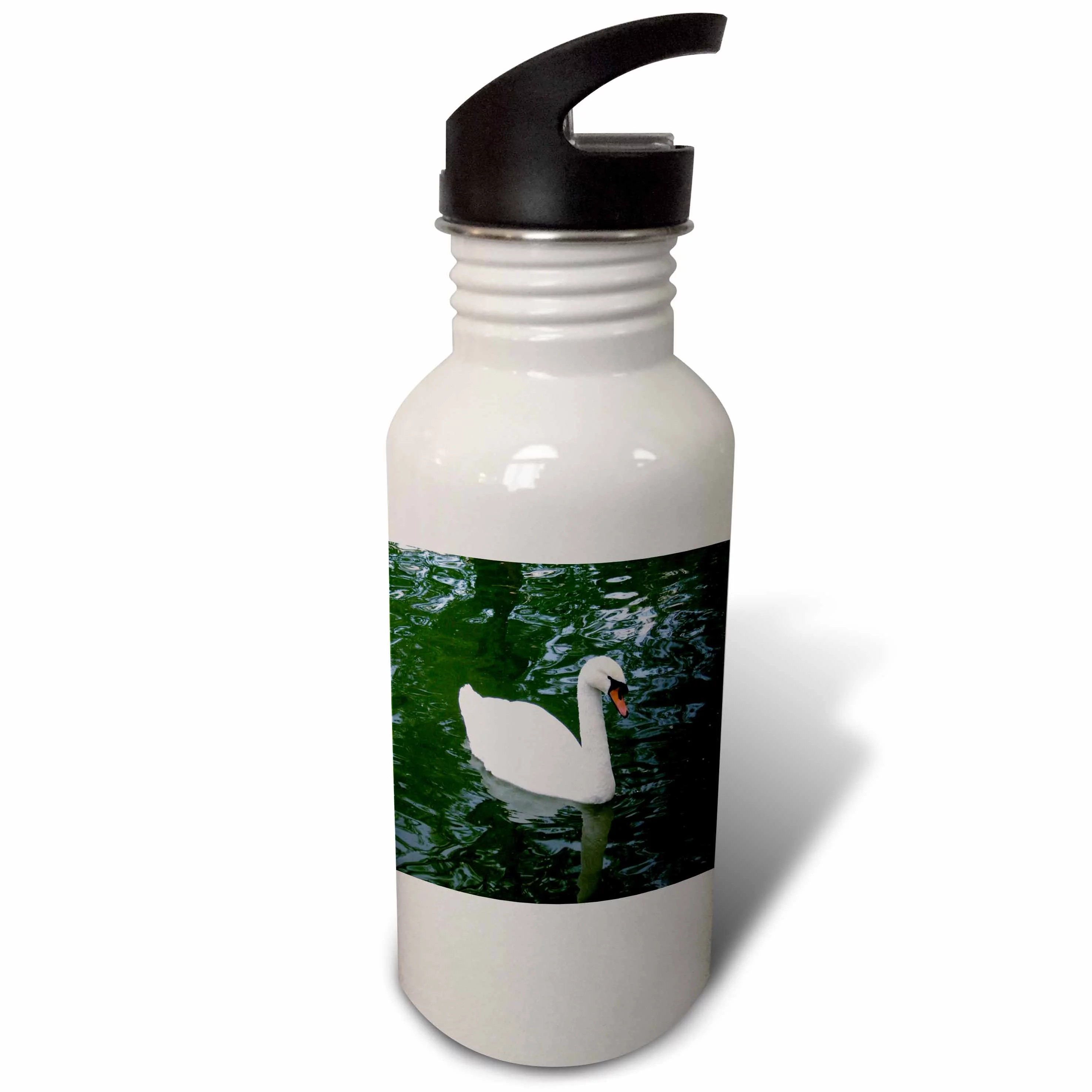 3dRose Beautiful White Swan, Sports Water Bottle, 21oz