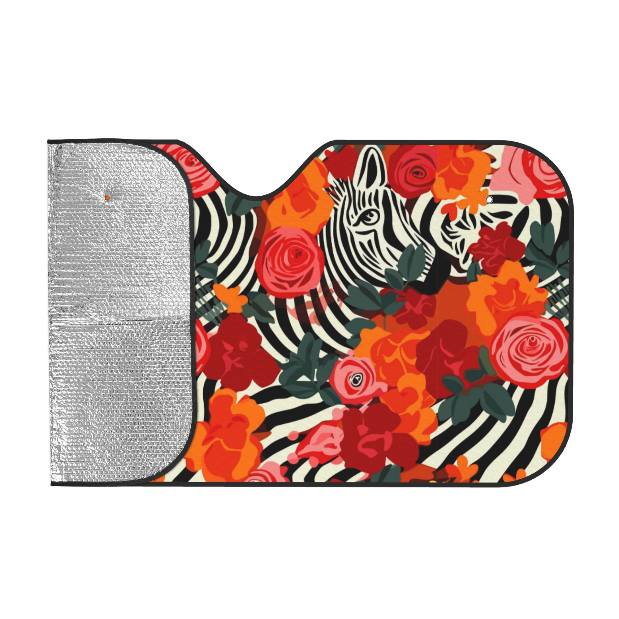 ZICANCN Car Sun Shades Front Windshield, Blooming Roses Zebra Stripes Automotive Front Window Sun Shield Visor, Medium Size