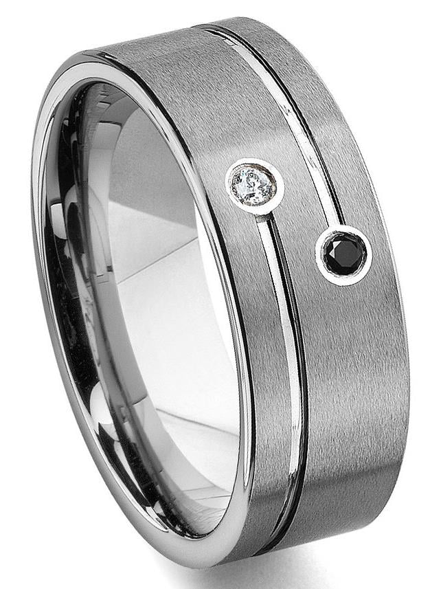Titanium Kay Tao Tungsten Carbide Black and White Diamond Comfort Fit Mens Wedding Band Ring Sz 13.0