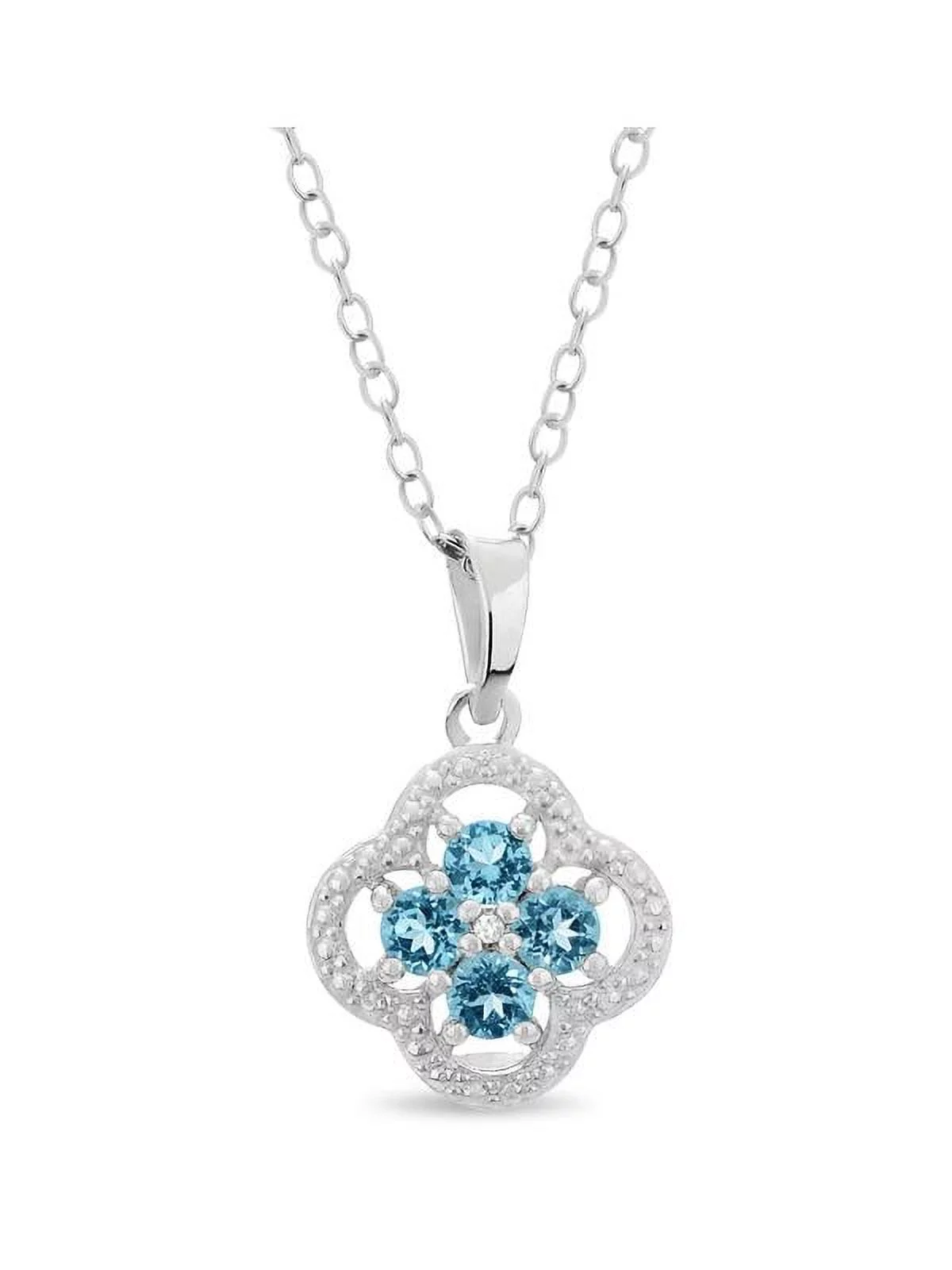 Sterling Silver Rhodium Plated Sky Blue Topaz Diamond Accent Cluster Pendant 18 Inches
