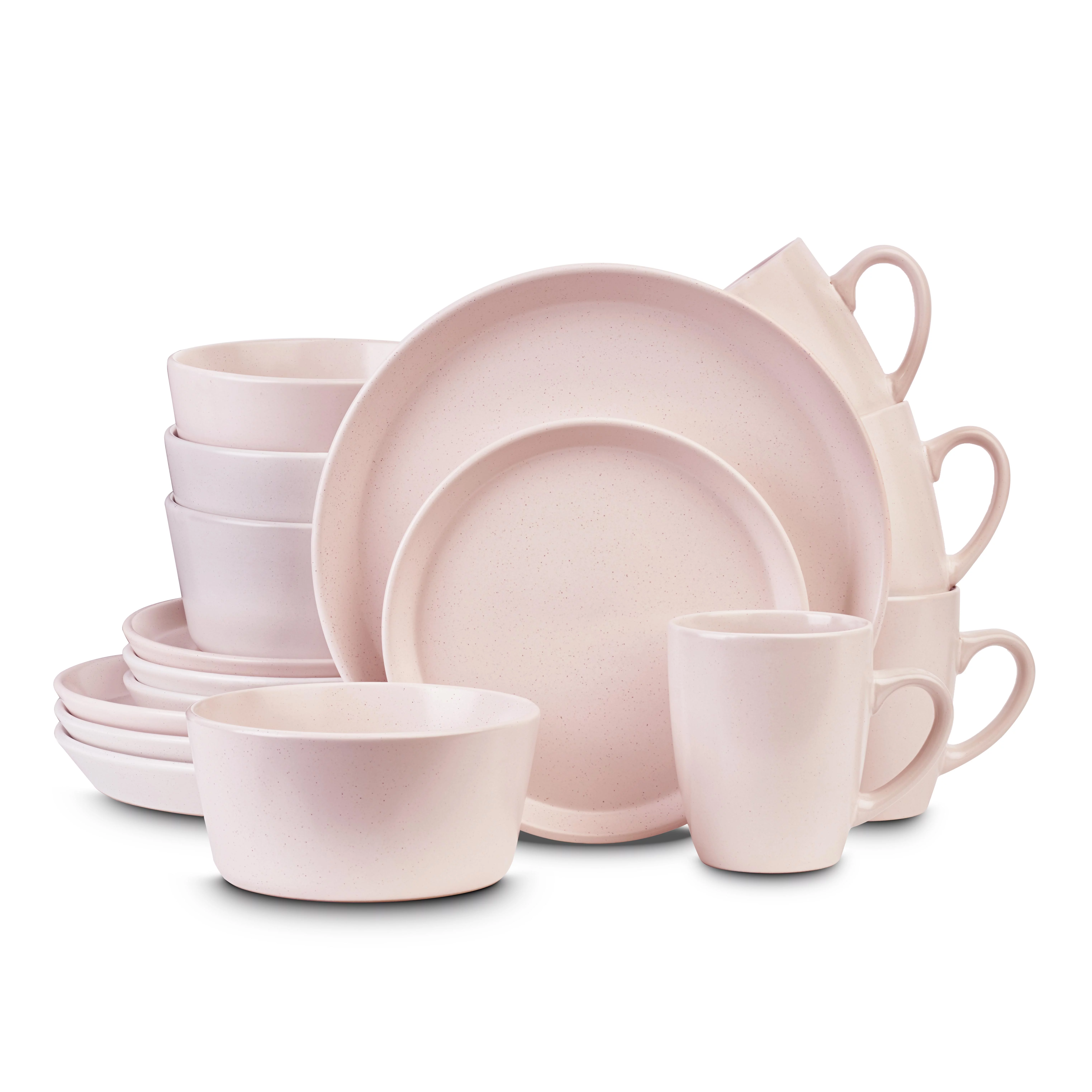 Stone Lain 16 Pieces Stoneware Round Dinnerware Set, Service for 4 in Pink, Dish Sets of Fashionable Modern Dishes