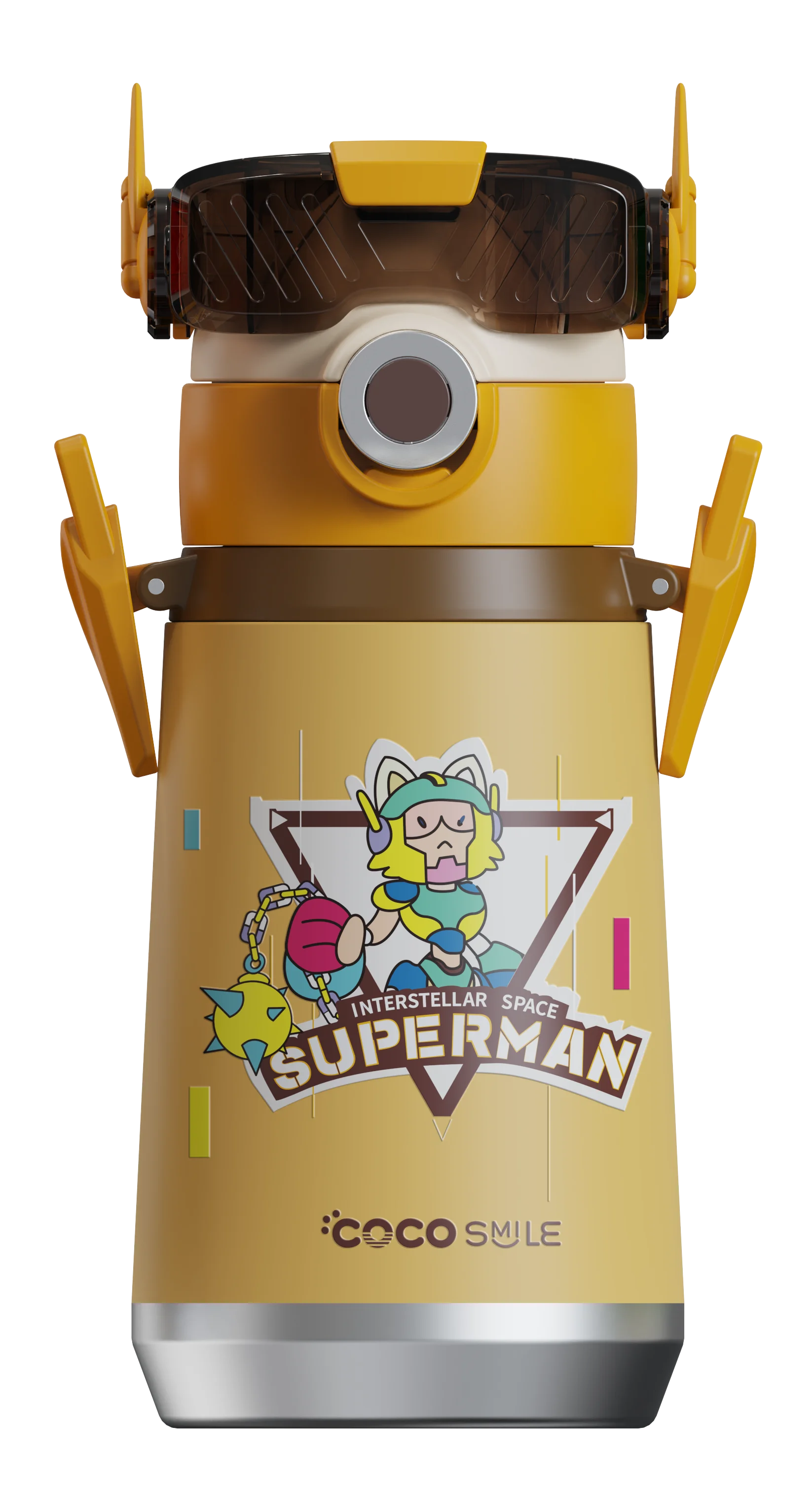 Robot Direct Drinking Thermos Cup (Superman, Light Coffee Color)
