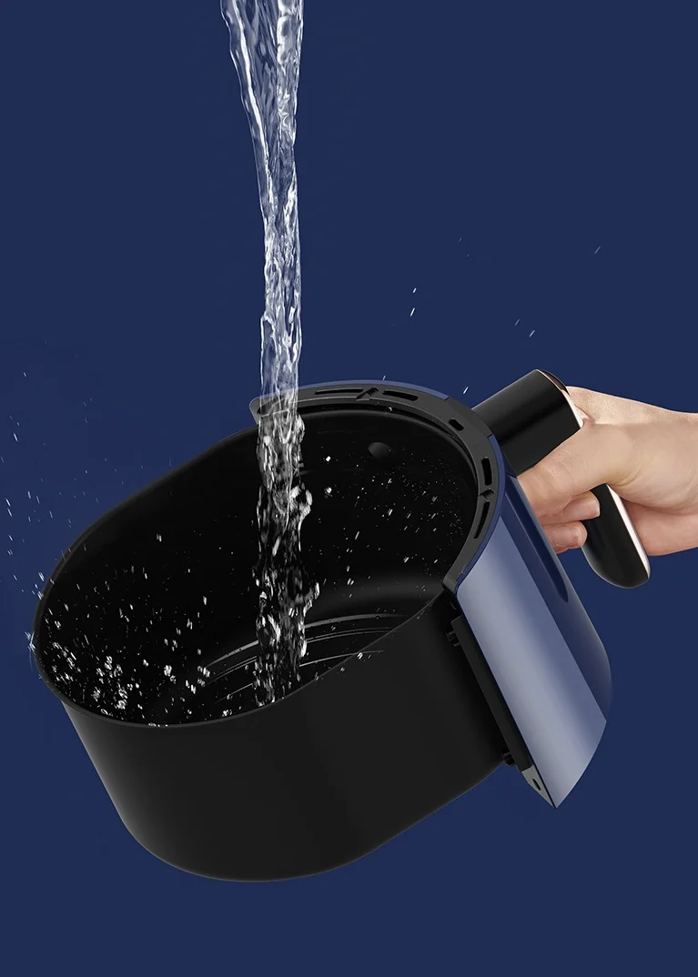 Hot air fryer, 360° hot air circulation, 4.5L large capacity, 1300W, hot air fryer, with timer temperature control, oil-free frying, retro design, with recipe pot, royal blue