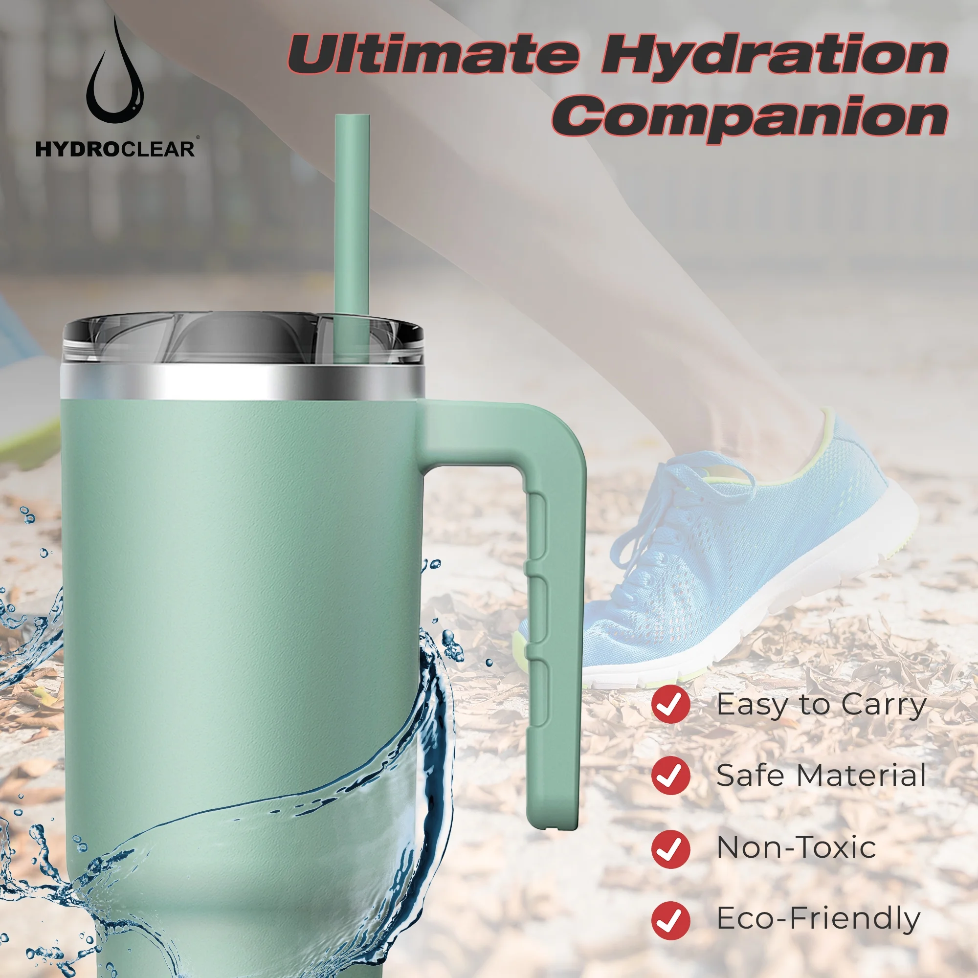 Hydroclear Stainless Steel 40 oz Tumbler with Handle (Green)