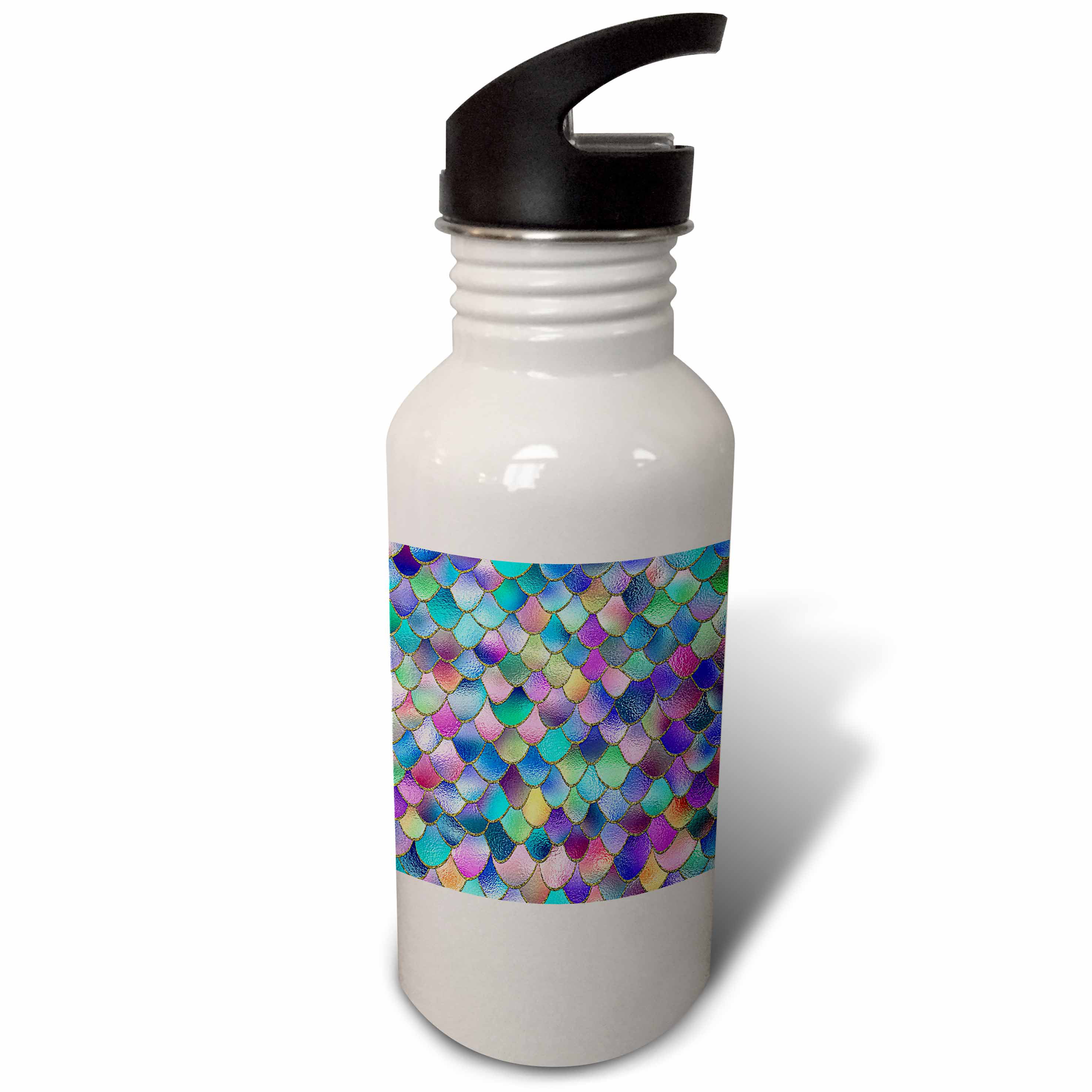 Image of Trendy Girly Chic Mermaid Scales Of Rainbow Metal Fish Scales Flip Straw 21oz Water Bottle wb-319653-2