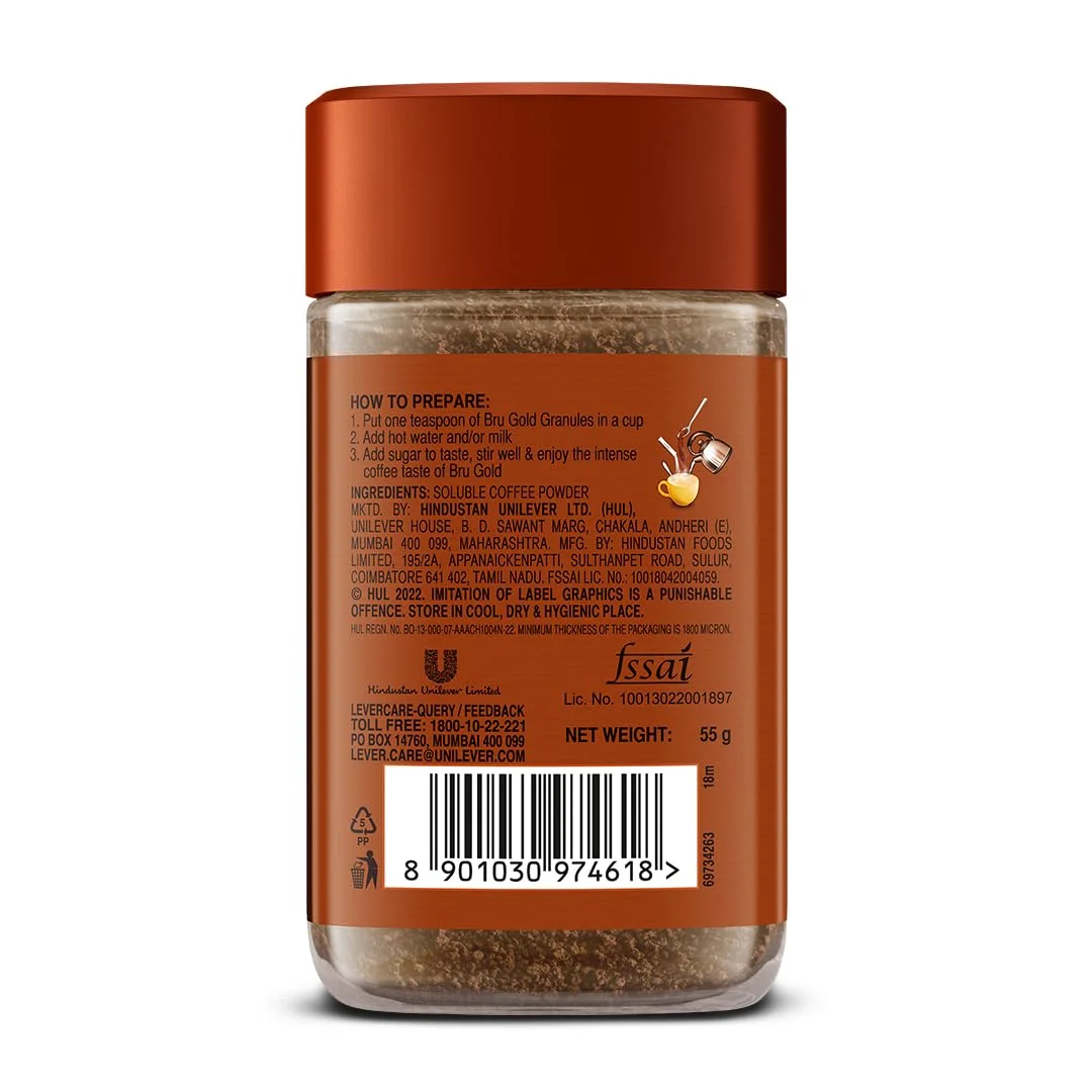 Bru Gold Freeze Dried 55G, Powder, Glass Bottle, Coffee