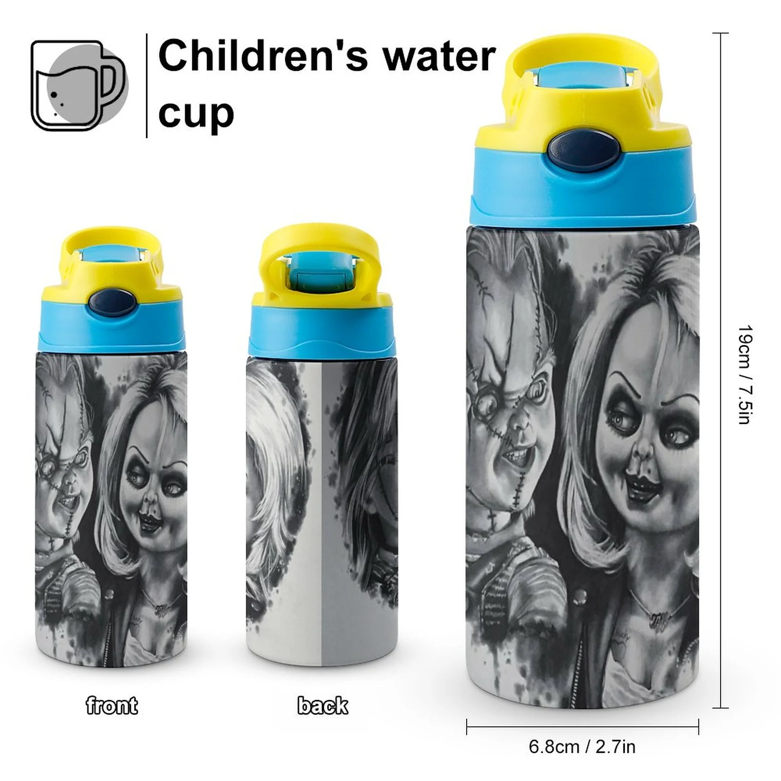 Bride Of Chucky Kid's Insulated Water Bottle With Straw Vacuum Stainless Steel Cup Leak-Proof Children Toddler Thermoses