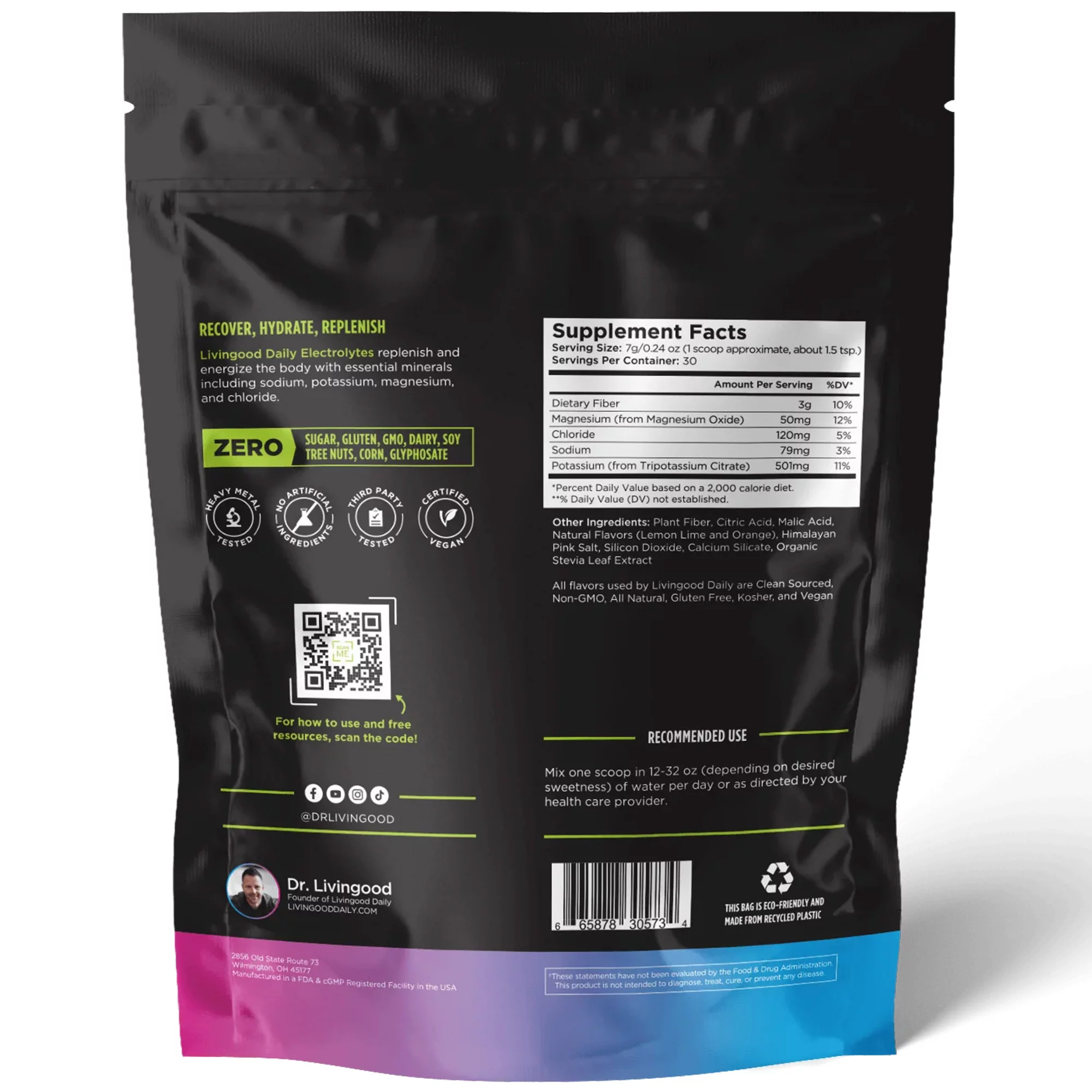 Livingood Daily Electrolyte Powder, Lemon Lime - Sugar-Free Hydration Drink Mix