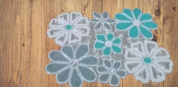 13 Pieces Dining Set Floral Table Runner And Placemats With Coaster, Designer Beaded Fall Tableware