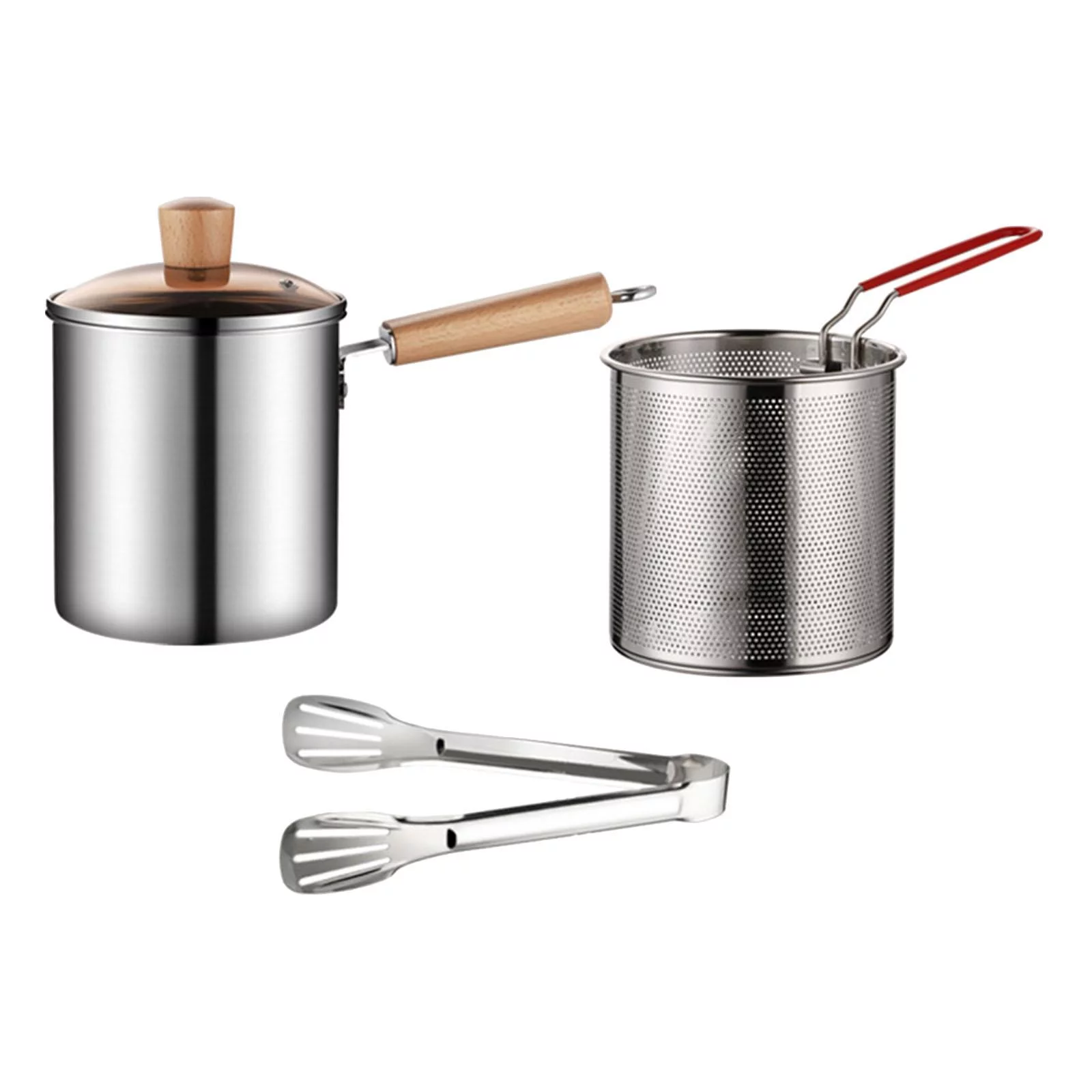 Deep Fryers Frying Pot Multifunction Kitchenware Pot and Lids Japanese Tempura Frying Pot for Outdoor Tempura French Fries Pot with Basket Clip