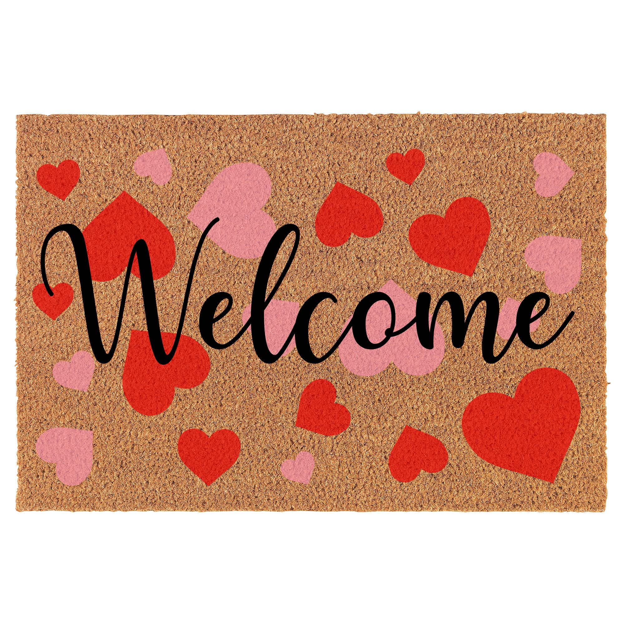 Welcome Doormat Coco Coir Door Mat Red & Pink Hearts Welcome Love Valentine's Day (30