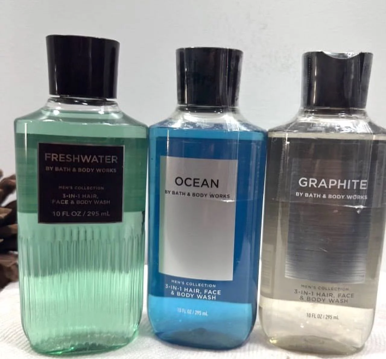 Bath & Body Works Men's Collection 3-in-1 Hair, Face & Body Wash Trio Set, 10 fl oz (Freshwater, Ocean and Graphite)