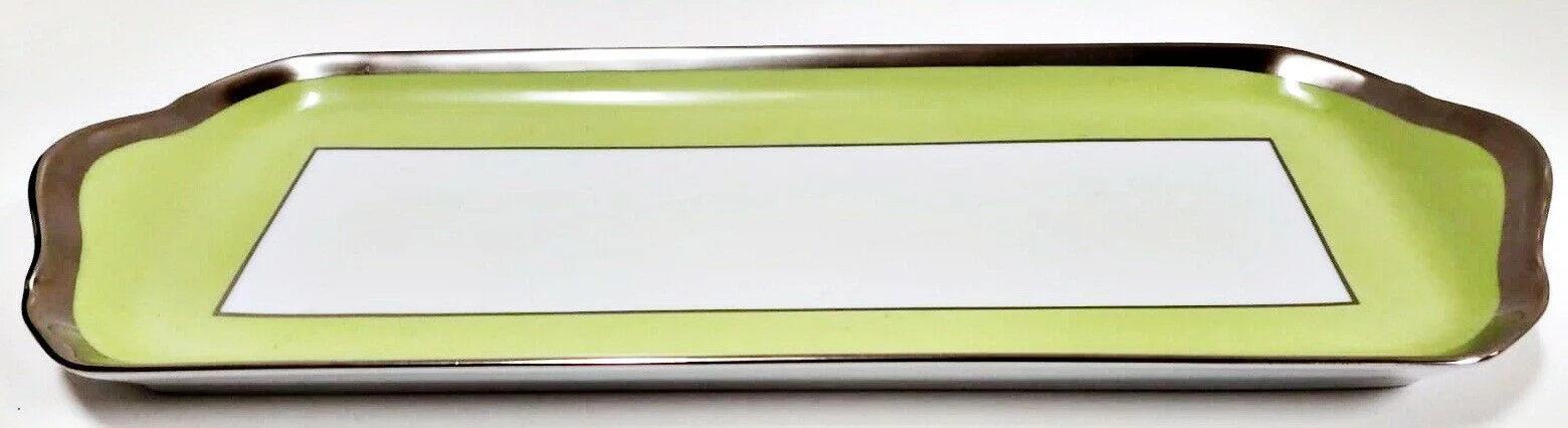 Haviland Laque De Chine Platinum Rim - Pistache Oblong Cake Plate, 15 3/8