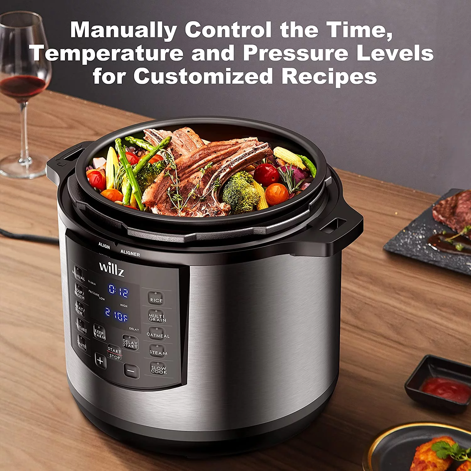 Willz 6-in-1 Multi-Use Programmable Pressure Cooker, Slow Cooker, Rice Cooker, Steamer, Saut, & Food Warmer, 6 Qt, Stainless Steel