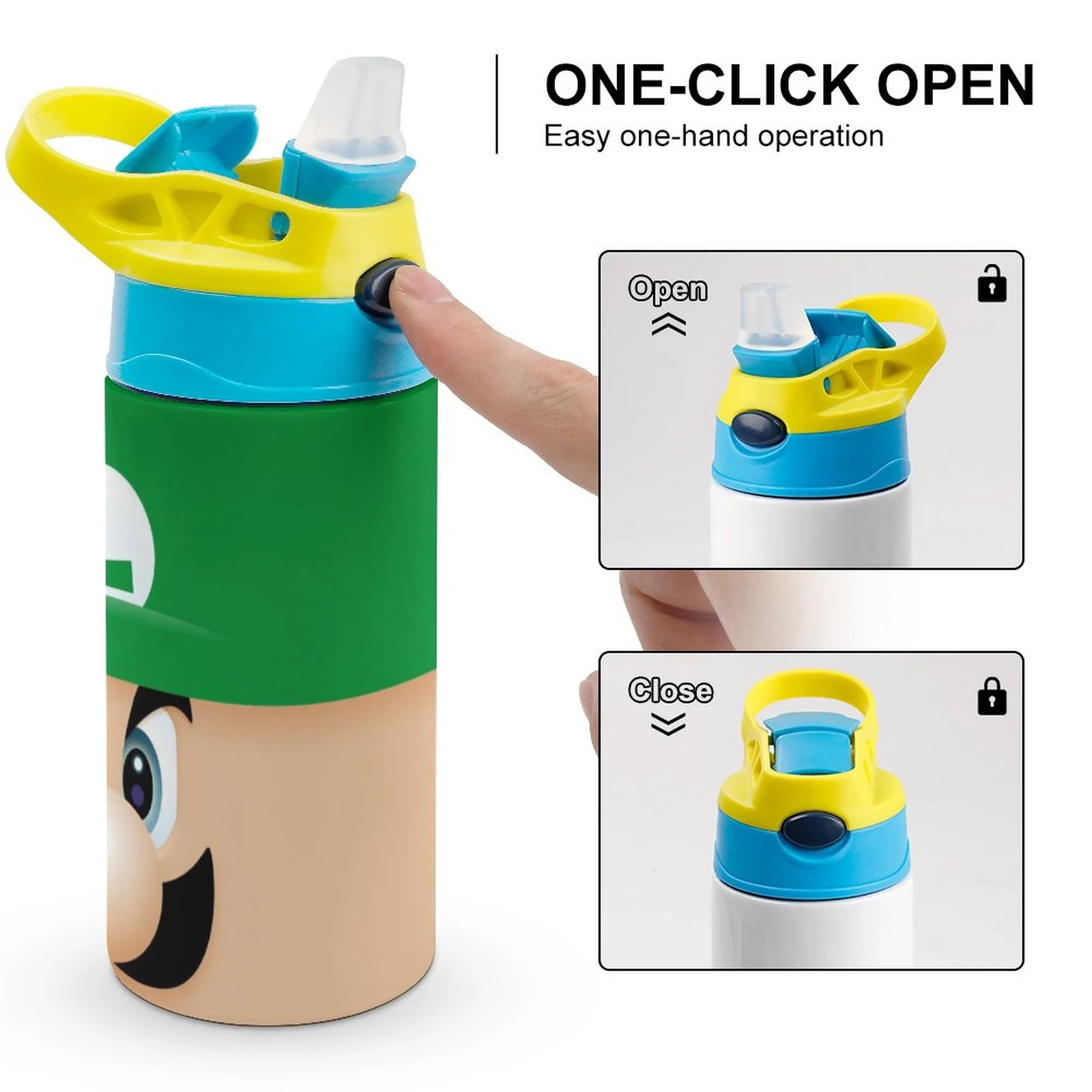 Face Luigi's Mansion Kid's Insulated Water Bottle With Straw Vacuum Stainless Steel Cup Leak-Proof Children Toddler Thermoses