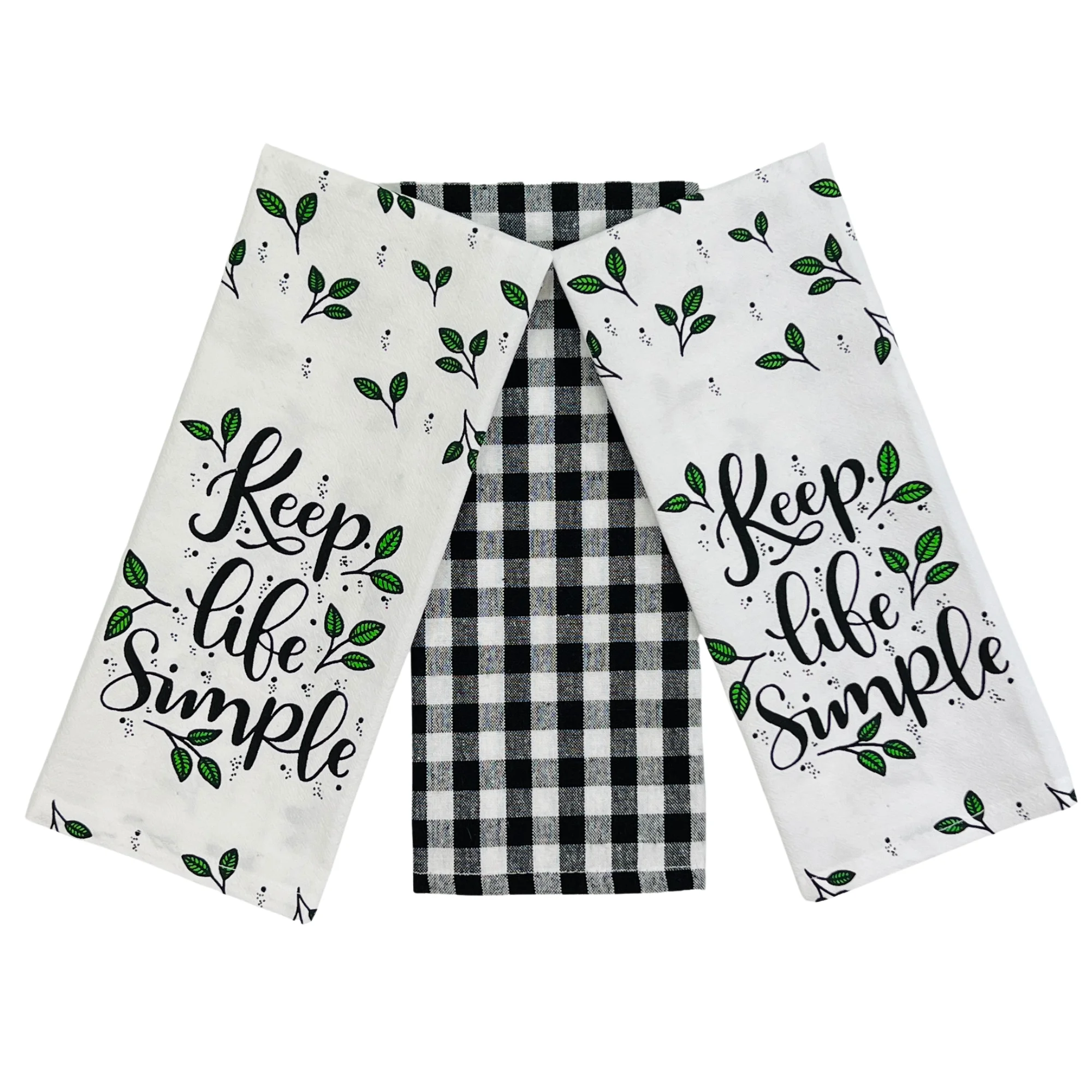 Serafina Home Keep Life Simple Kitchen Towels With Black Gingham, Set of 3
