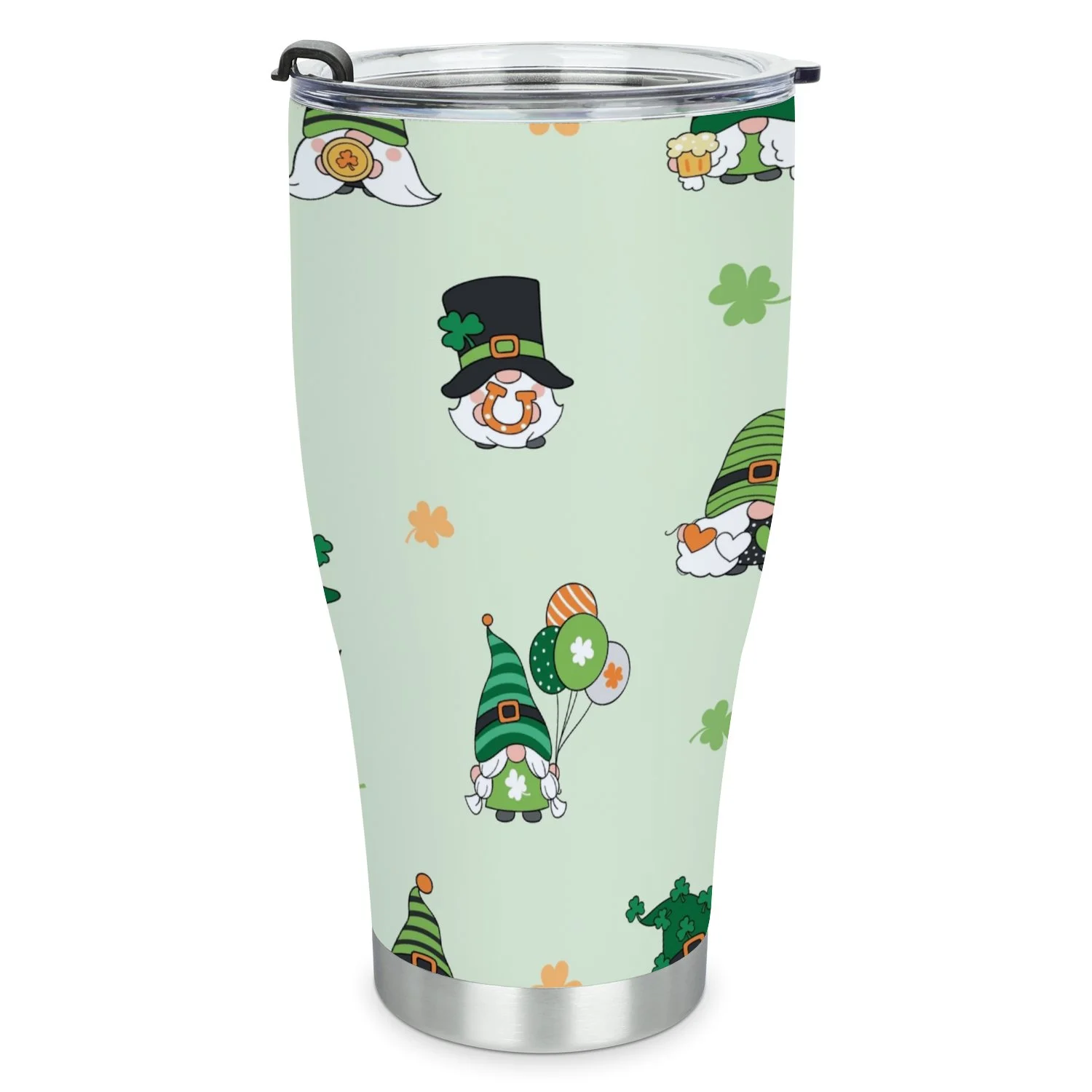 Hidove Stainless Steel Tumbler, St Patrick Day with Cute Gnomes 30oz Leak Proof & Stainless Steel Bottle for Hot & Cold Drinks - Coffee Travel Mug, Water Metal Canteen, Thermal Cup