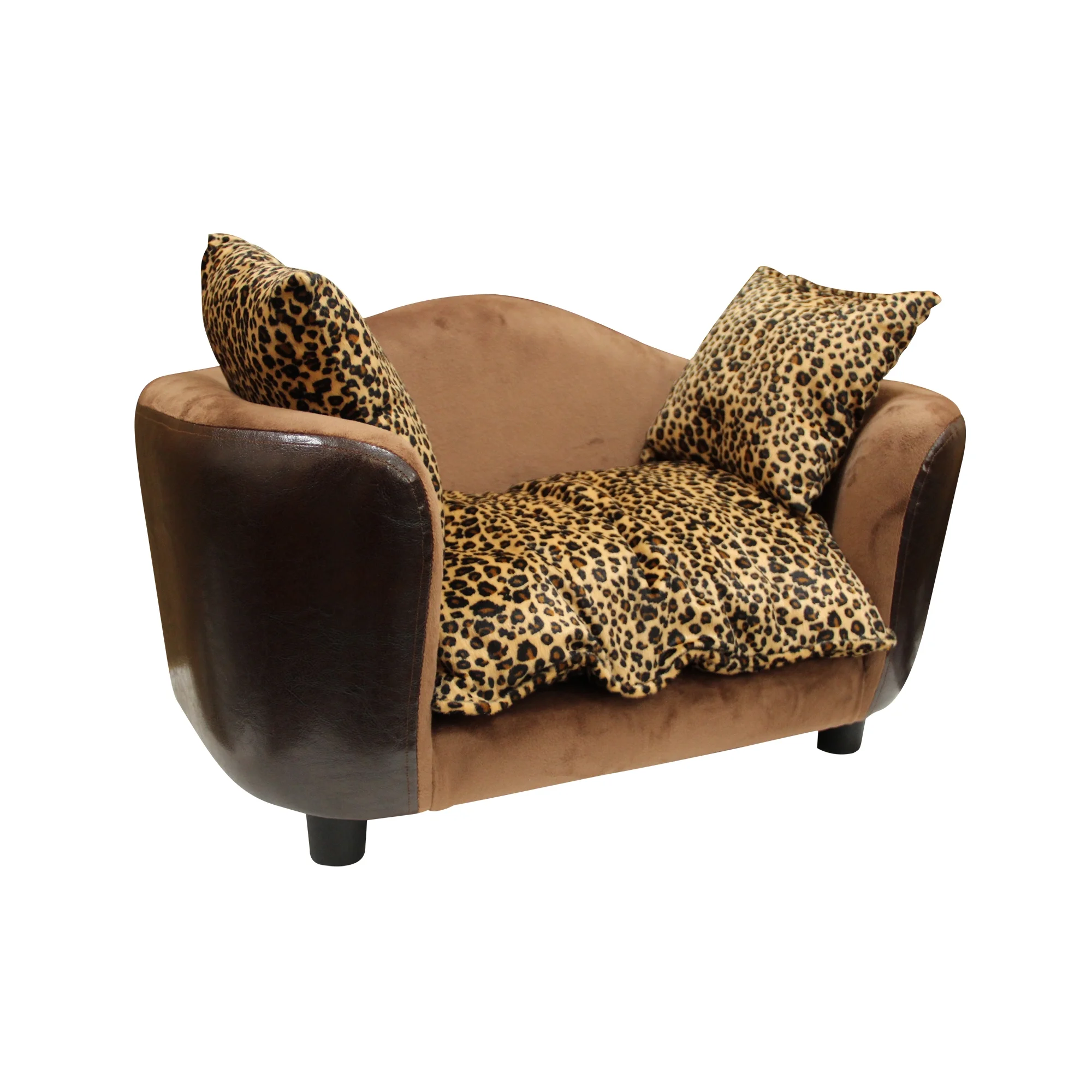 DAWNYIELD Fluffly Deluxe Pet Bed Sofa Chocolate Leopard grain, Small