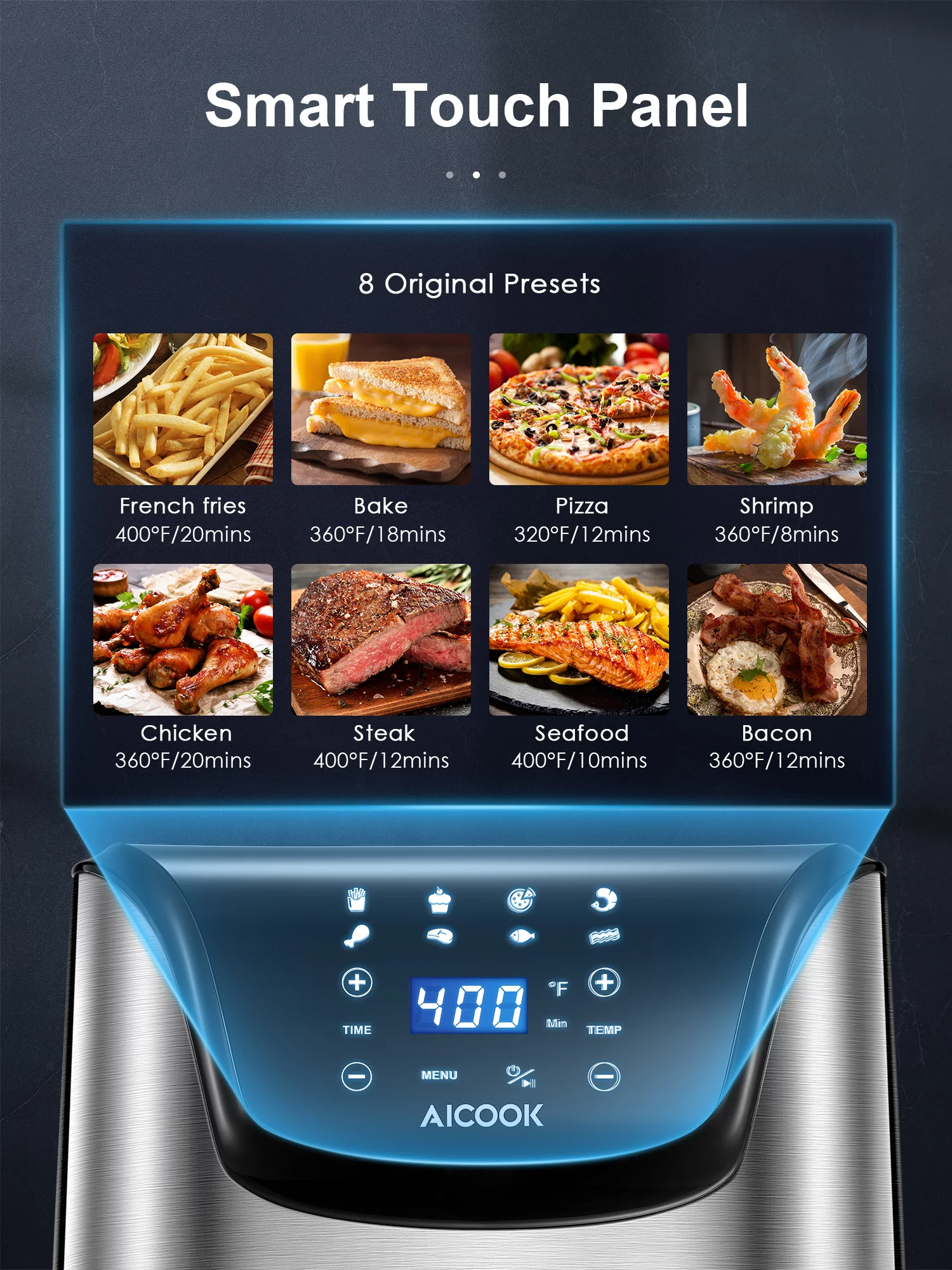 AICOOK 5.8-Qt. Stainless Steel Digital Air Fryer