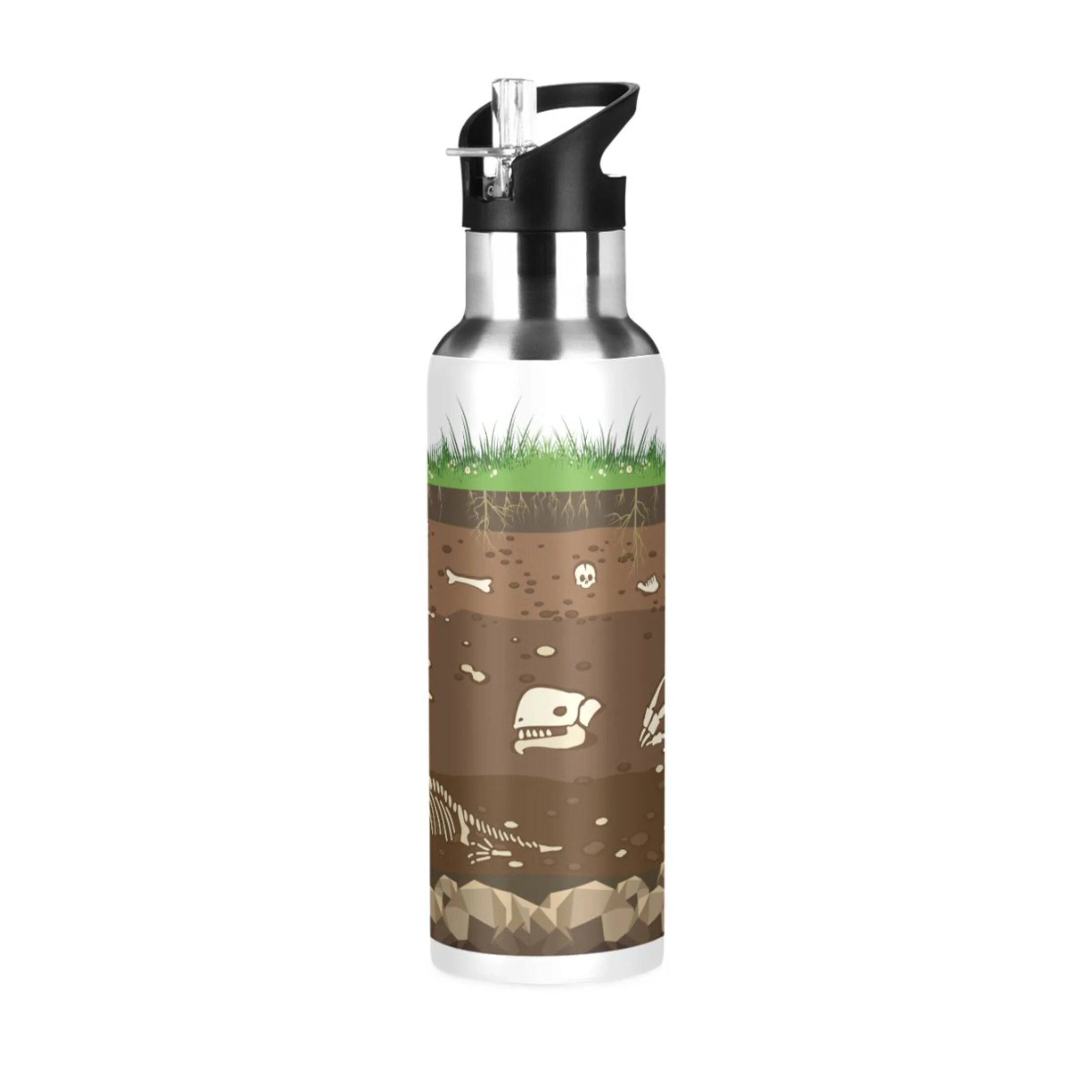 Stainless Steel Water Bottle Dinosaur Bones with Straw Lid Vacuum Insulated Keeps Hot and Cold Leak Proof Flask Jug for Gym Travel Sports Cycling Outdoor 20 OZ