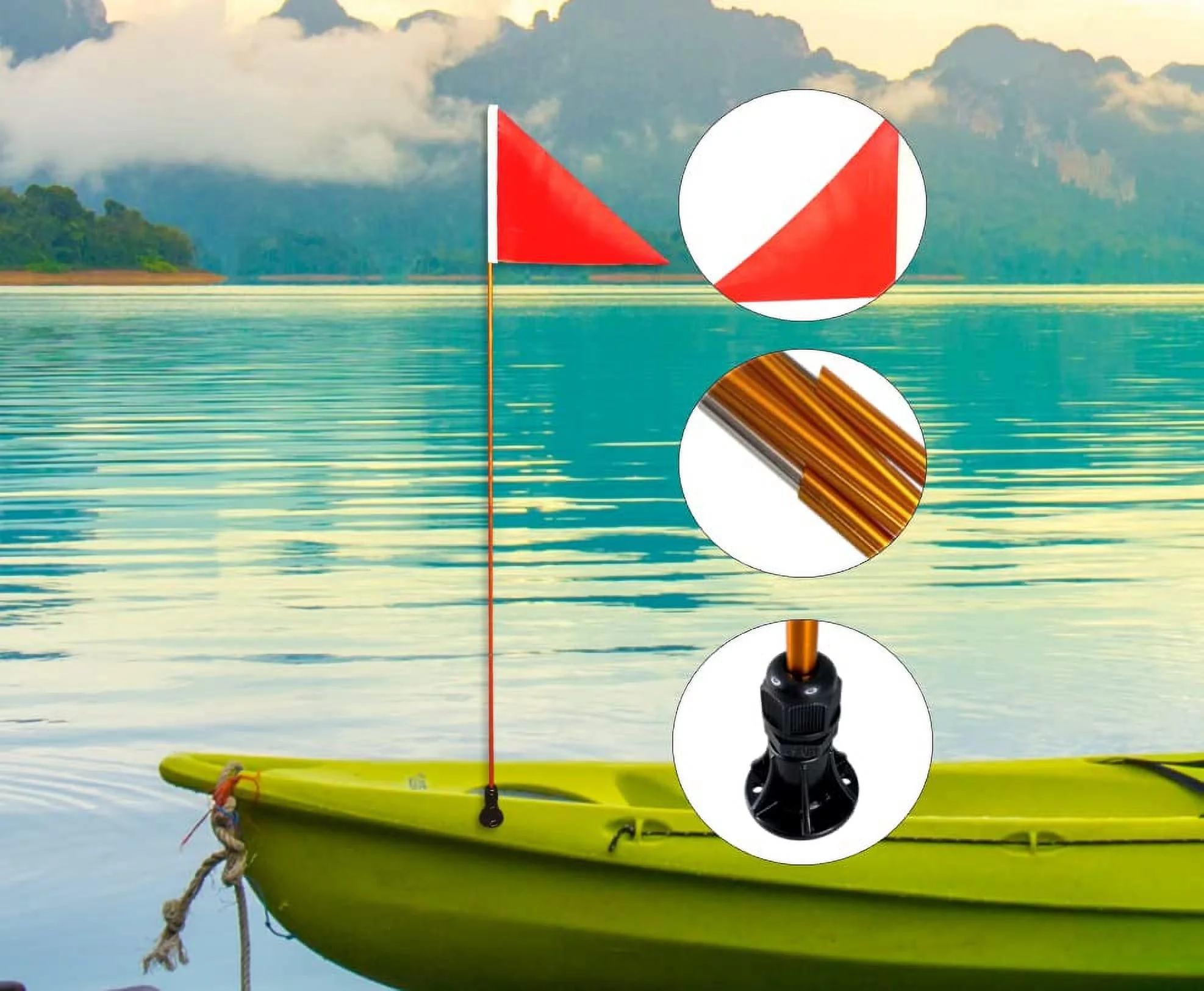 Pactrade Marine Pontoon Kayak Canoe Flag Pole Lock Socket Base Red Triangle Flag 48