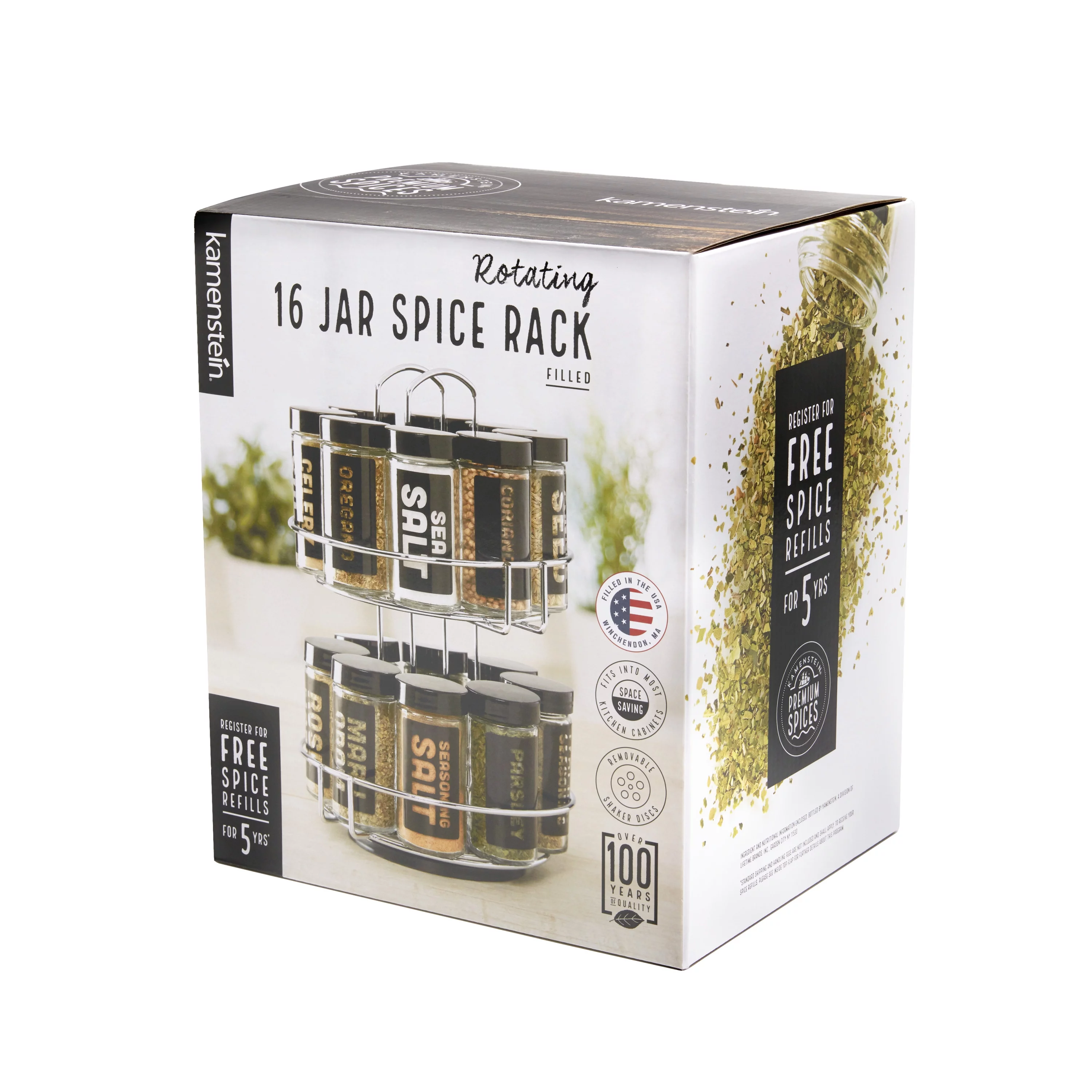 Kamenstein Filled 16 Jar Chrome Wire Revolving Spice Rack