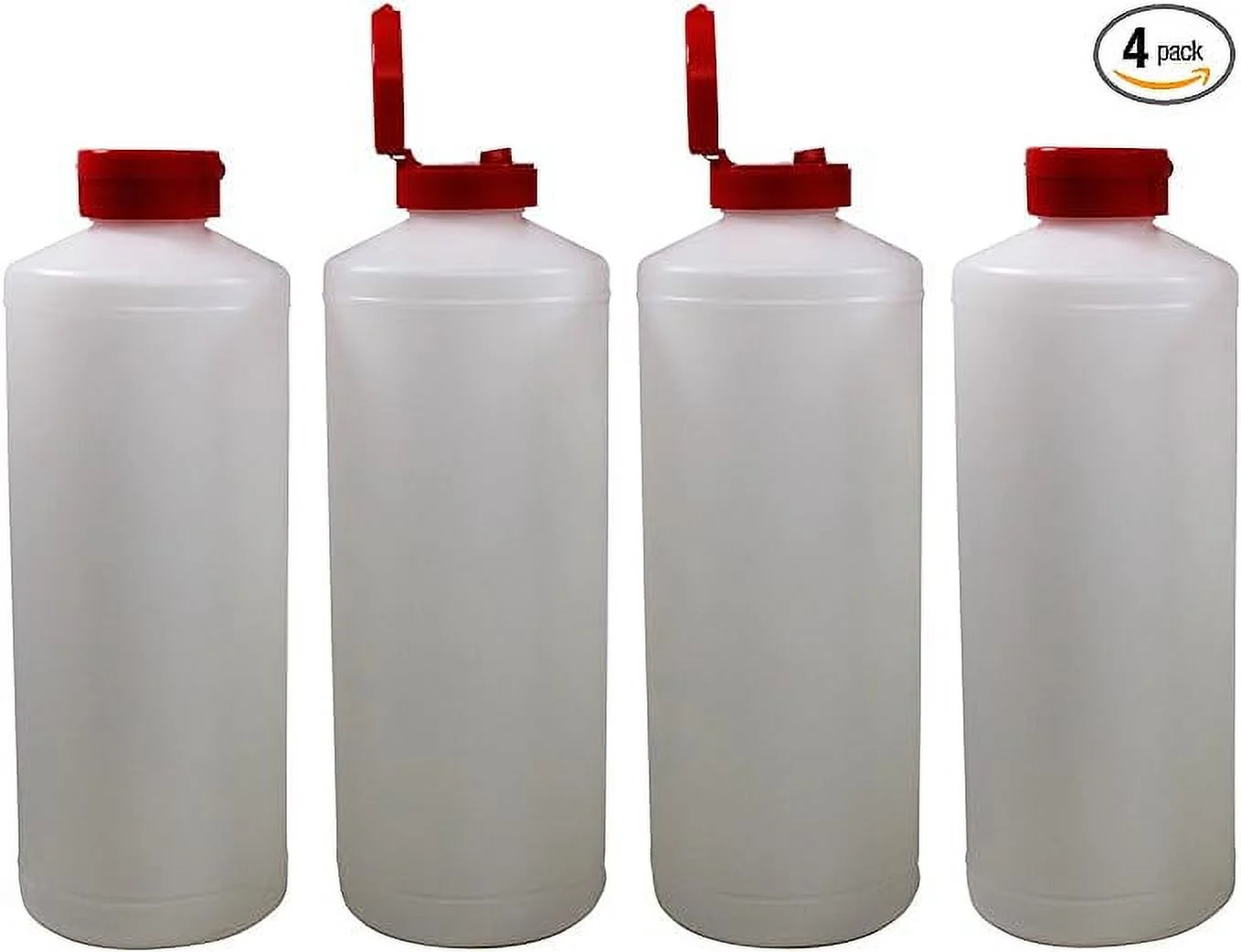 Pinnacle Mercantile Plastic Condiment Squeeze Bottles Dispensing with Red Flip Top Hinged Cap Large 32 oz Empty Set of 4