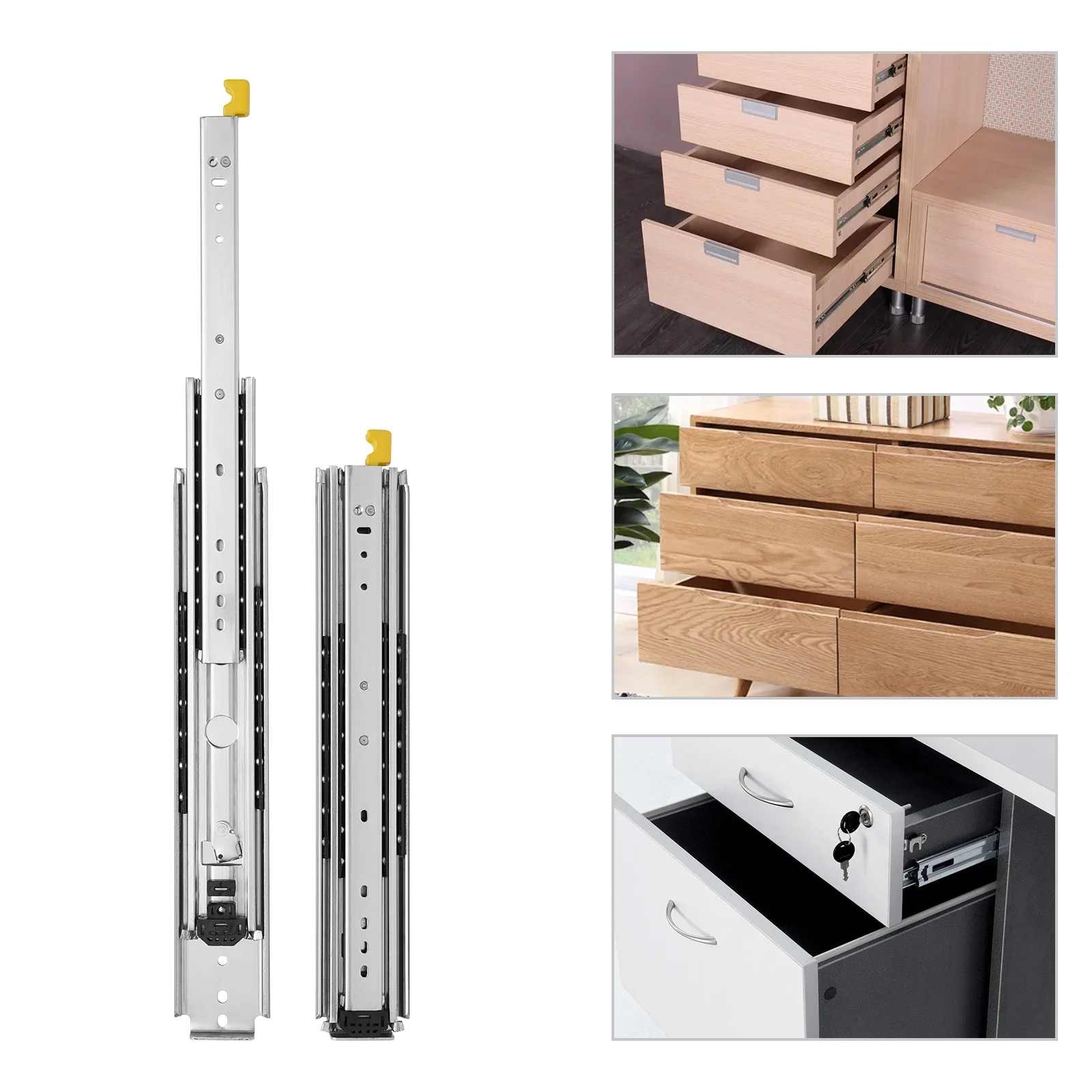 Miuameov 1 Pair Galvanized Heavy Duty Drawer Slides, 12 Inch Full Extension Ball Bearing Industrial Drawer Slides, 3 Section Drawer Tracks and Runners 500 lb Load Capacity Side Mount (With Lock)