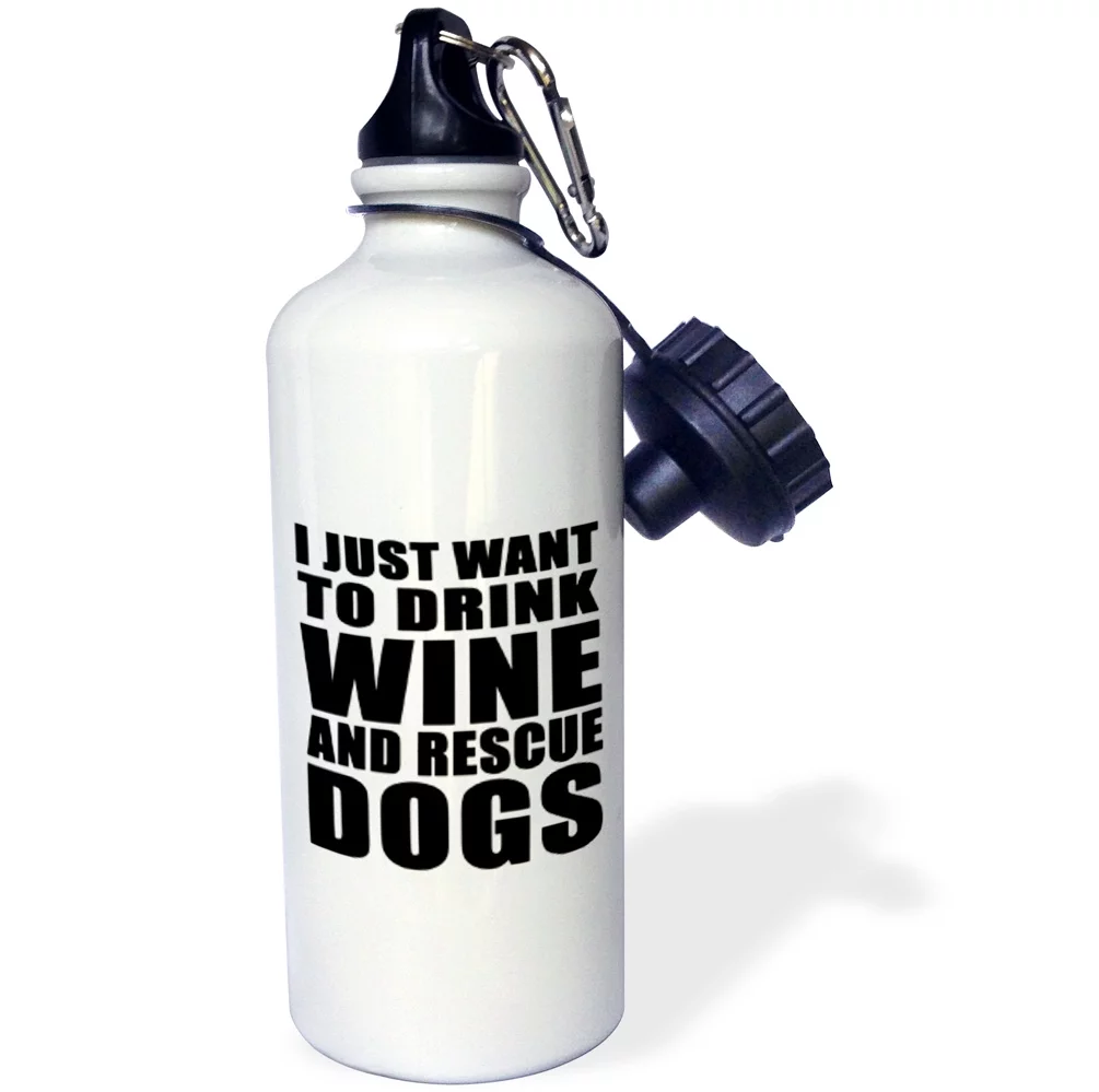 I Just Want To Drink Wine And Rescue Dogs Black 21 oz Sports Water Bottle wb-222865-1