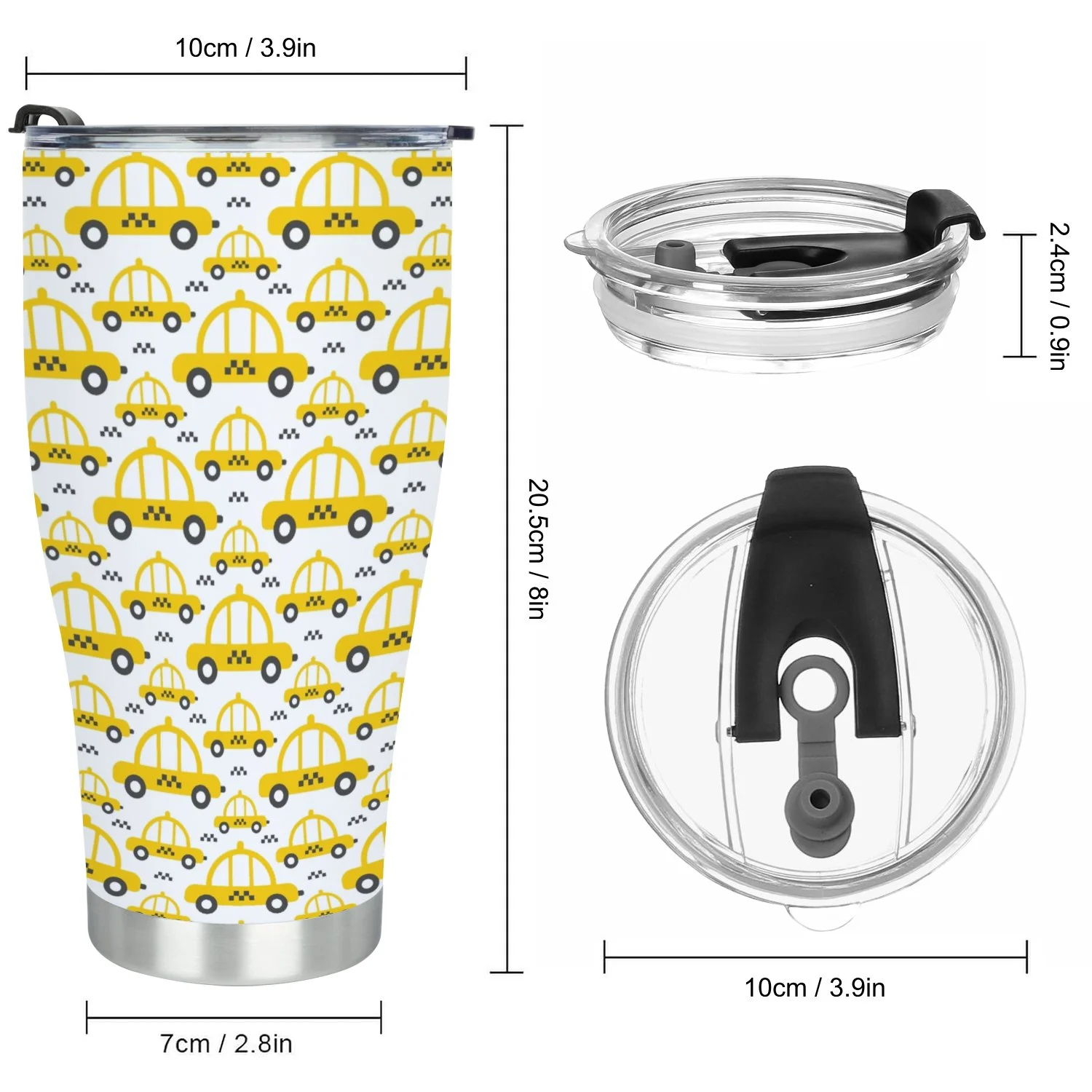 Hidove Stainless Steel Tumbler, Kids Transport Pattern with Taxi Cars 30oz Leak Proof & Stainless Steel Bottle for Hot & Cold Drinks - Coffee Travel Mug, Water Metal Canteen, Thermal Cup