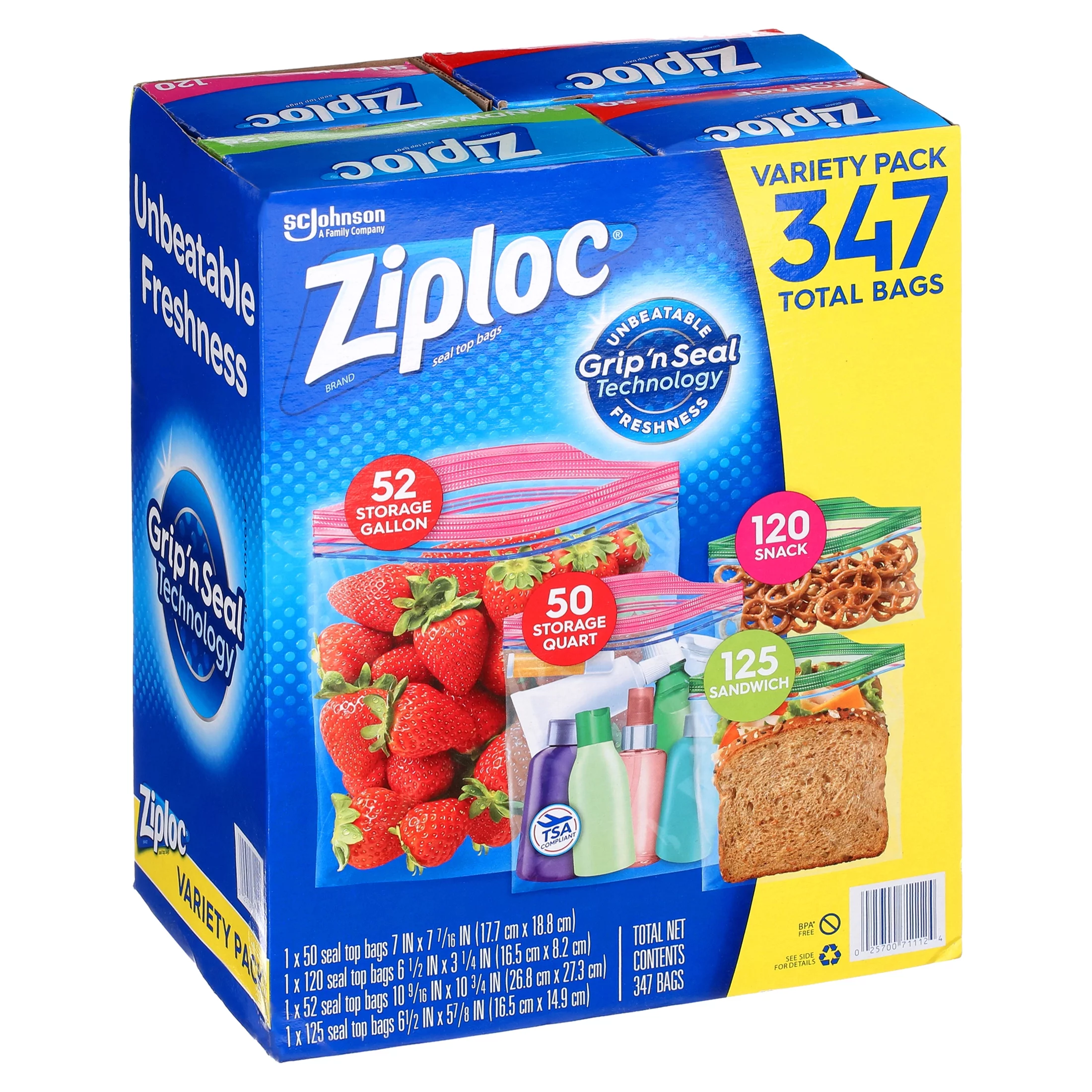 Ziploc Double Zipper Bag, Variety Pack, 347 Count