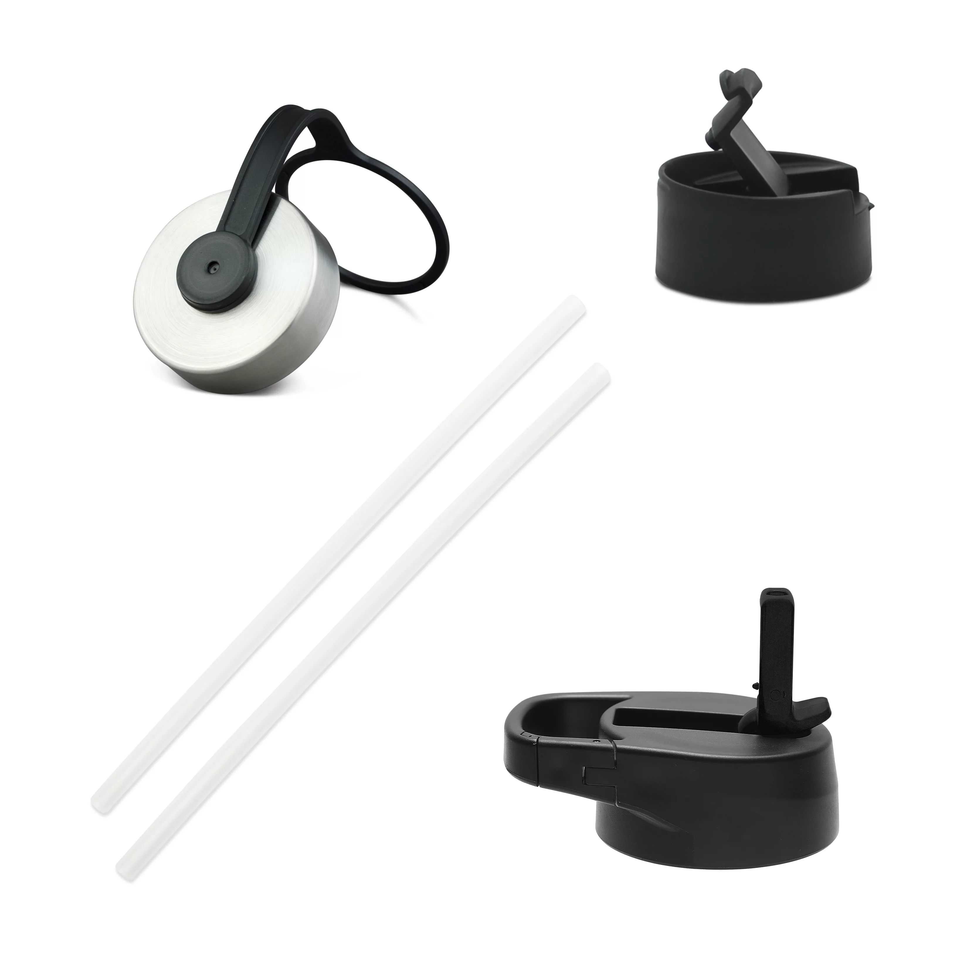 Iron Flask Wide Mouth Water Bottle With Straw Lid Black2 64 oz