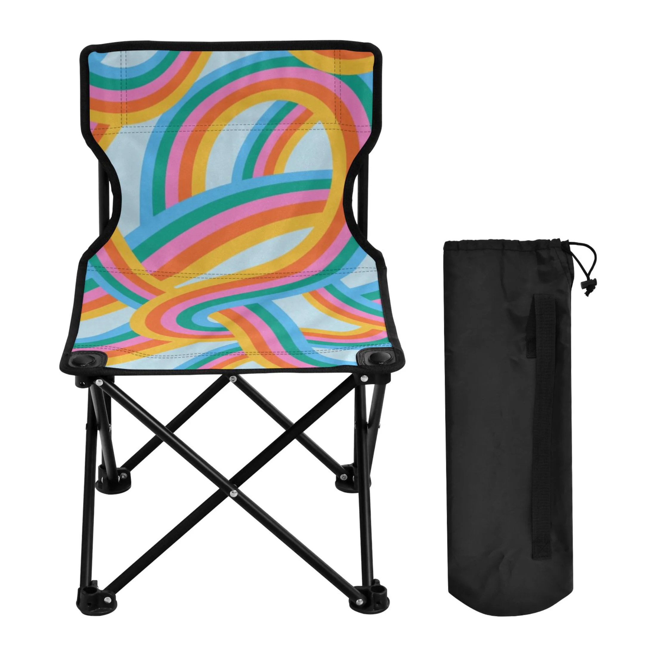 Retro Rainbow Abstract Portable Camping Chair Outdoor Folding Beach Chair Fishing Chair Lawn Chair with Carry Bag Support to 220LBS