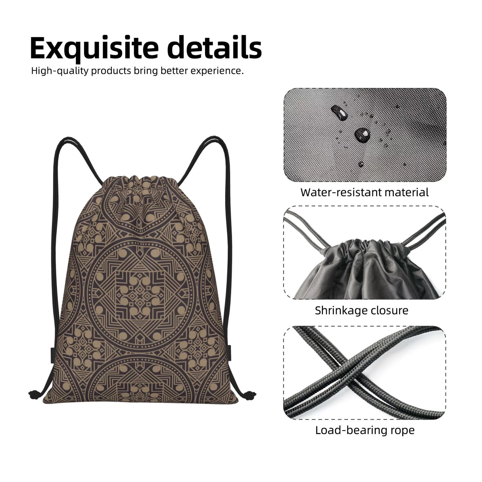 ZNDUO Gym Drawstring Bag, Boho Style Geometric Shapes Pattern Men and Women Fitness Drawstring Backpack Swimming Bags, Medium